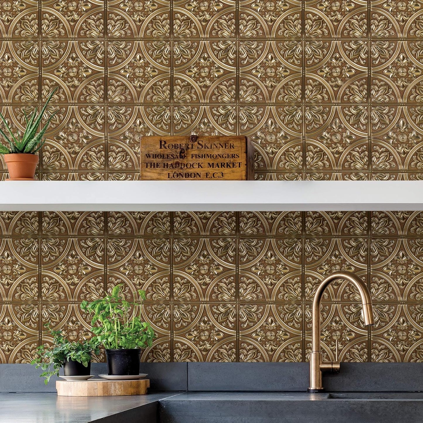 InHome NH2987 Chelsea Peel & Stick Tin Tiles / Bronze