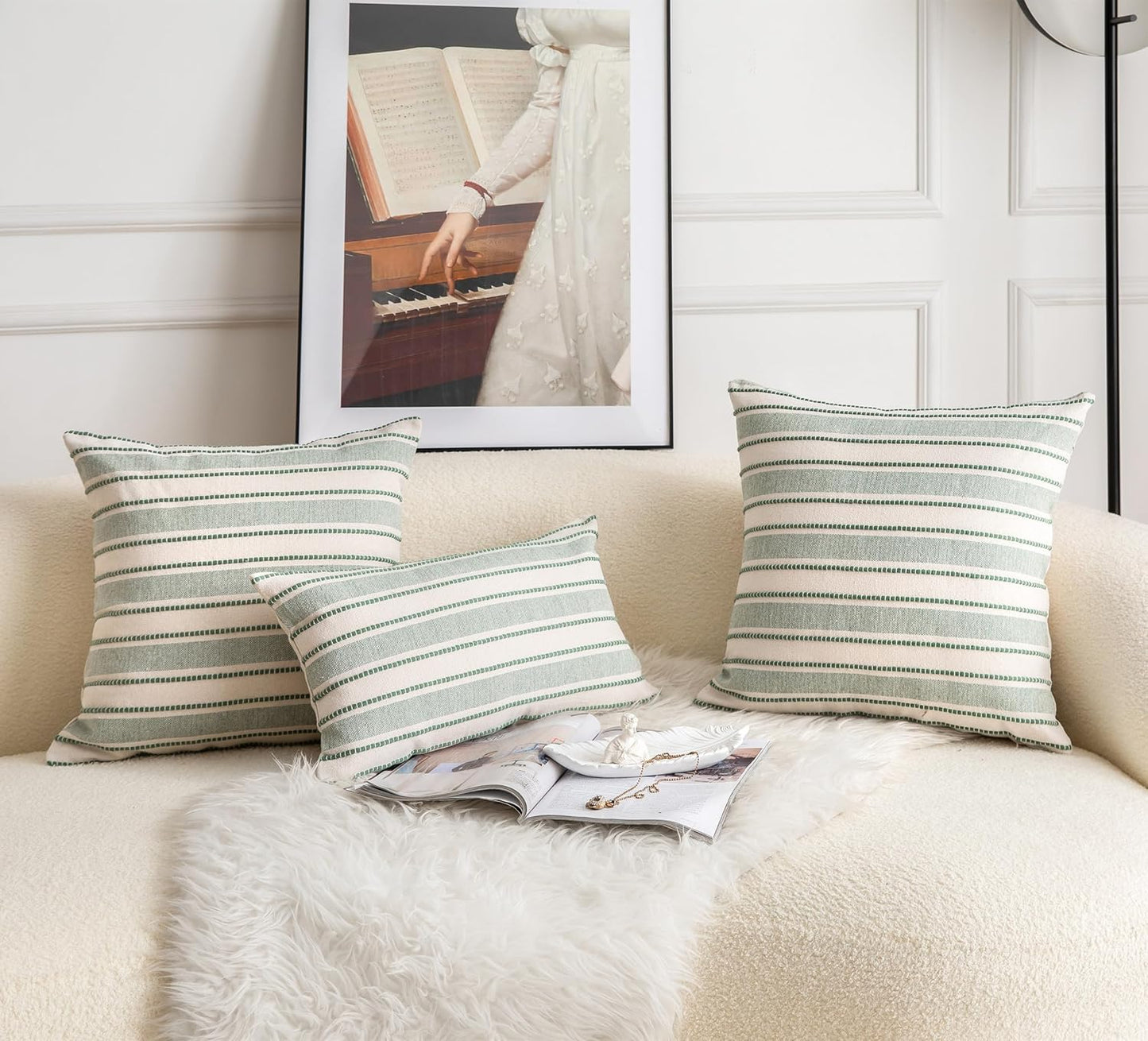 Farmhouse Textured Pillow Case / Green / 18 x 18 / Set of 2