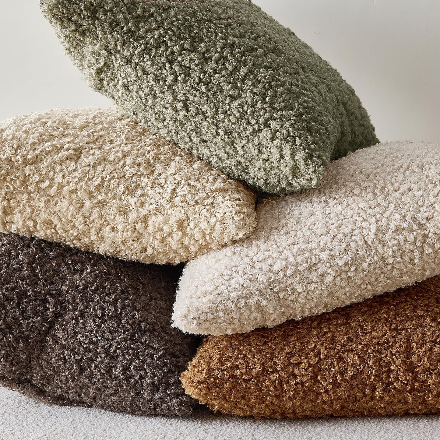 Teddy Faux Fur Throw Pillow Covers Soft Fuzzy Sherpa Sheepskin / Olive Green / 18 x 18 / Set of 2