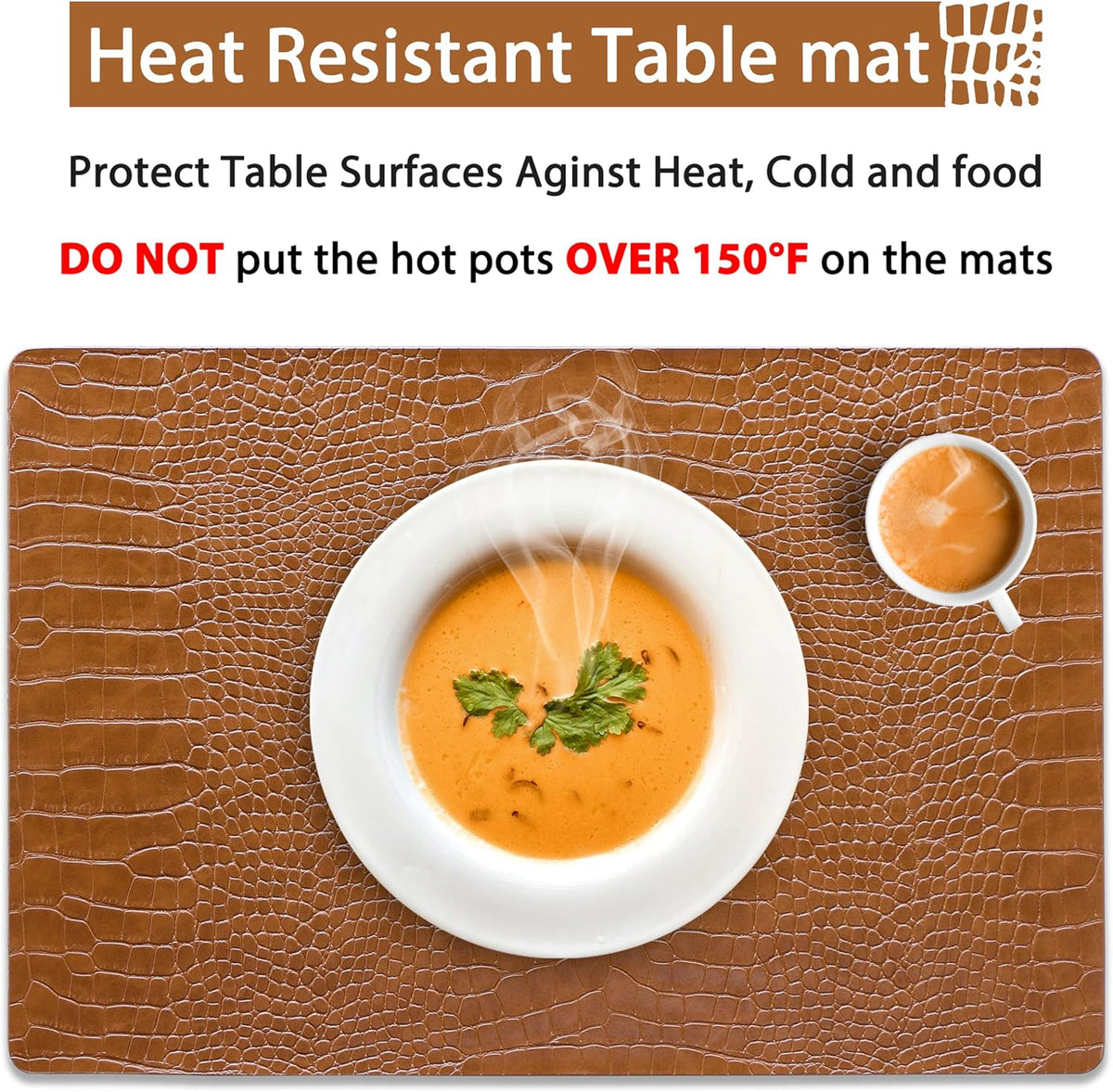 Jovono Faux Leather Placemats Set of 8, Waterproof Heat Resistant Dinner Place Mats for Dining Table, Non-Slip