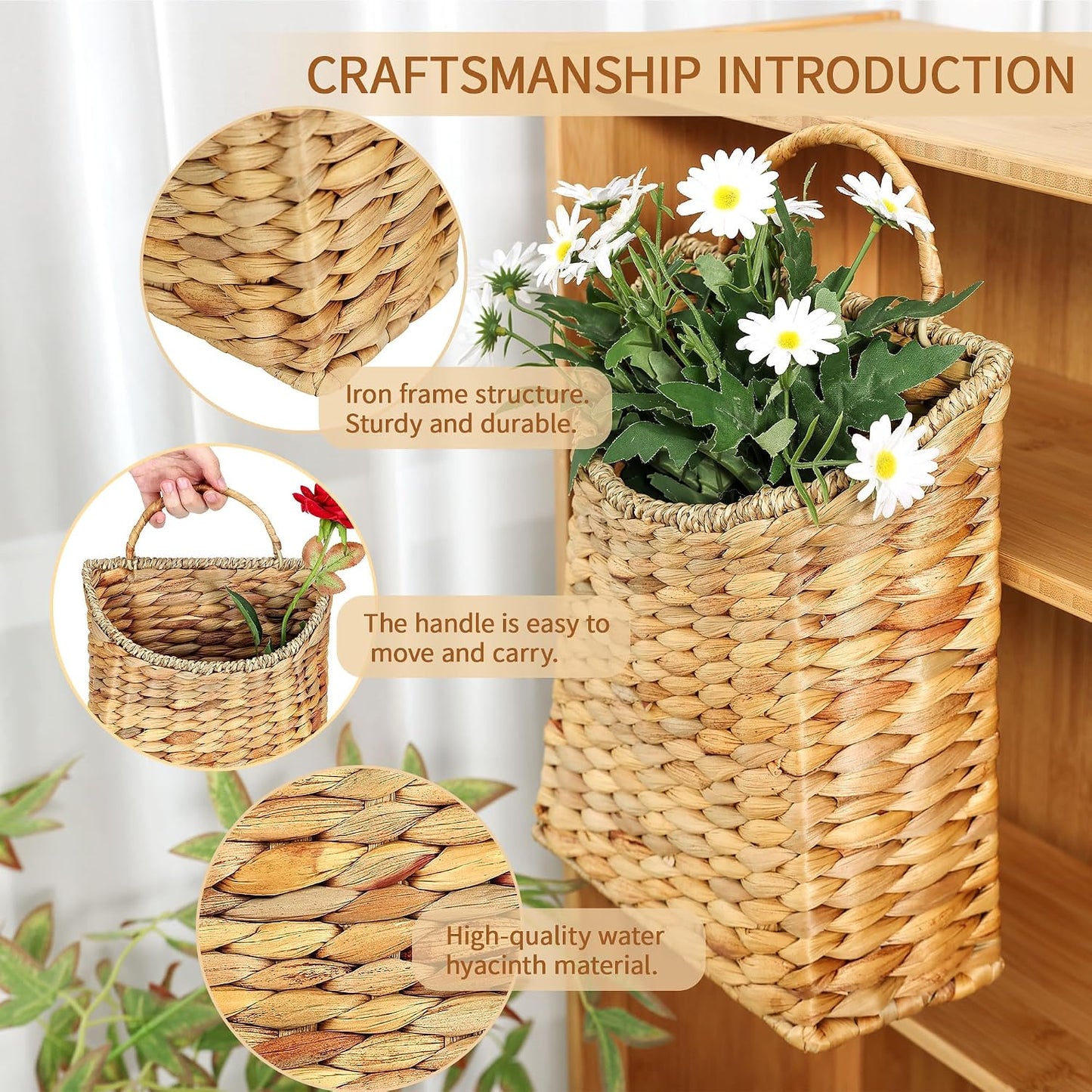 Water Hyacinth Hanging Woven Basket / 13 x 8.5