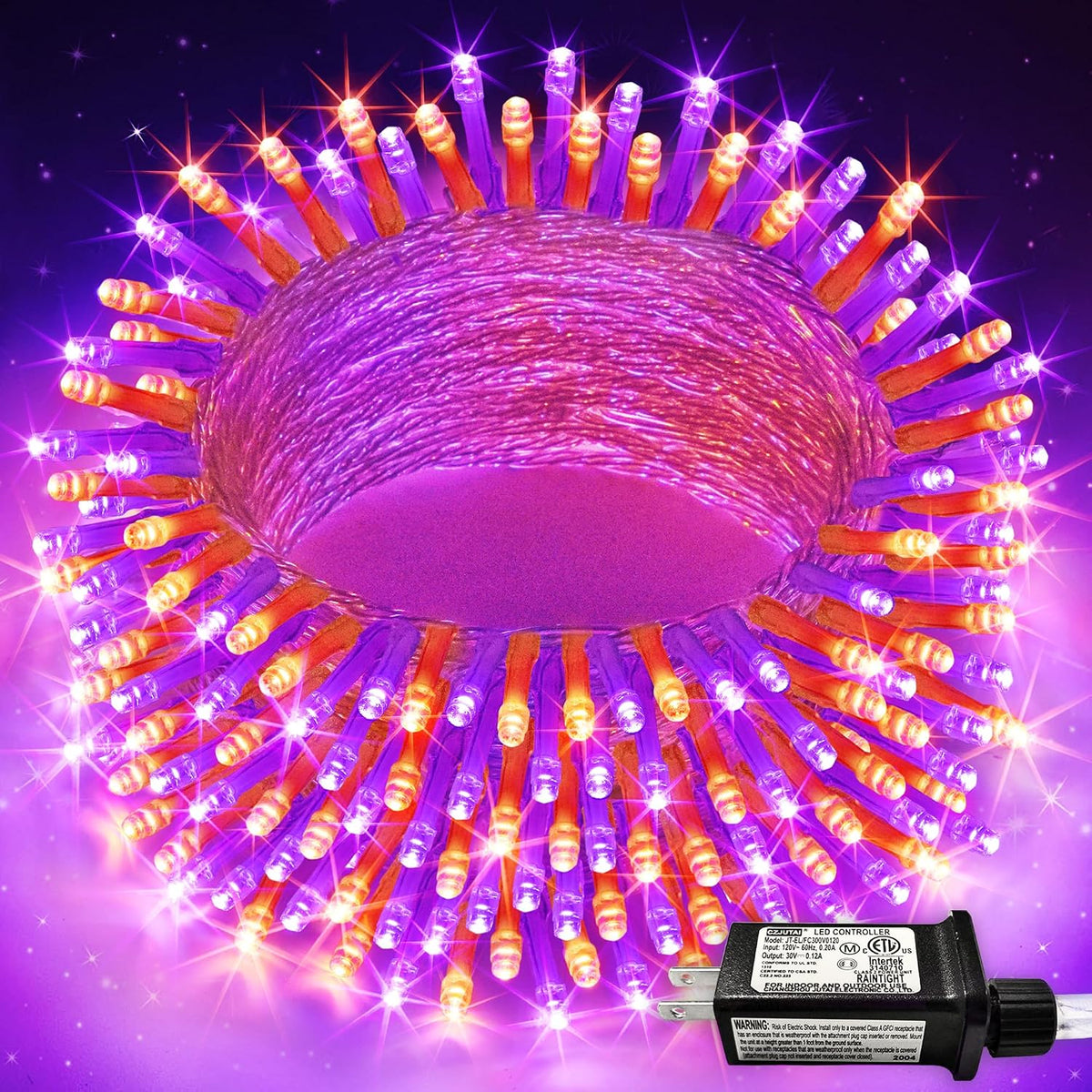 JMEXSUSS 200 LED Halloween Lights Outdoor Orange & Purple Halloween Lights