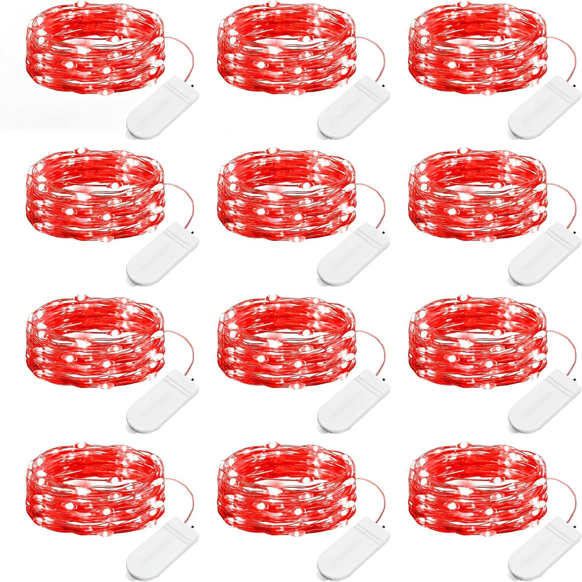 Brightown 12 Pack LED Fairy Lights, Waterproof, Red, 7 Feet, 20 LEDs, Battery Operated, Flexible Silver Wire, Safe, Energy Saving, Long-Lasting, Indoor and Outdoor Use