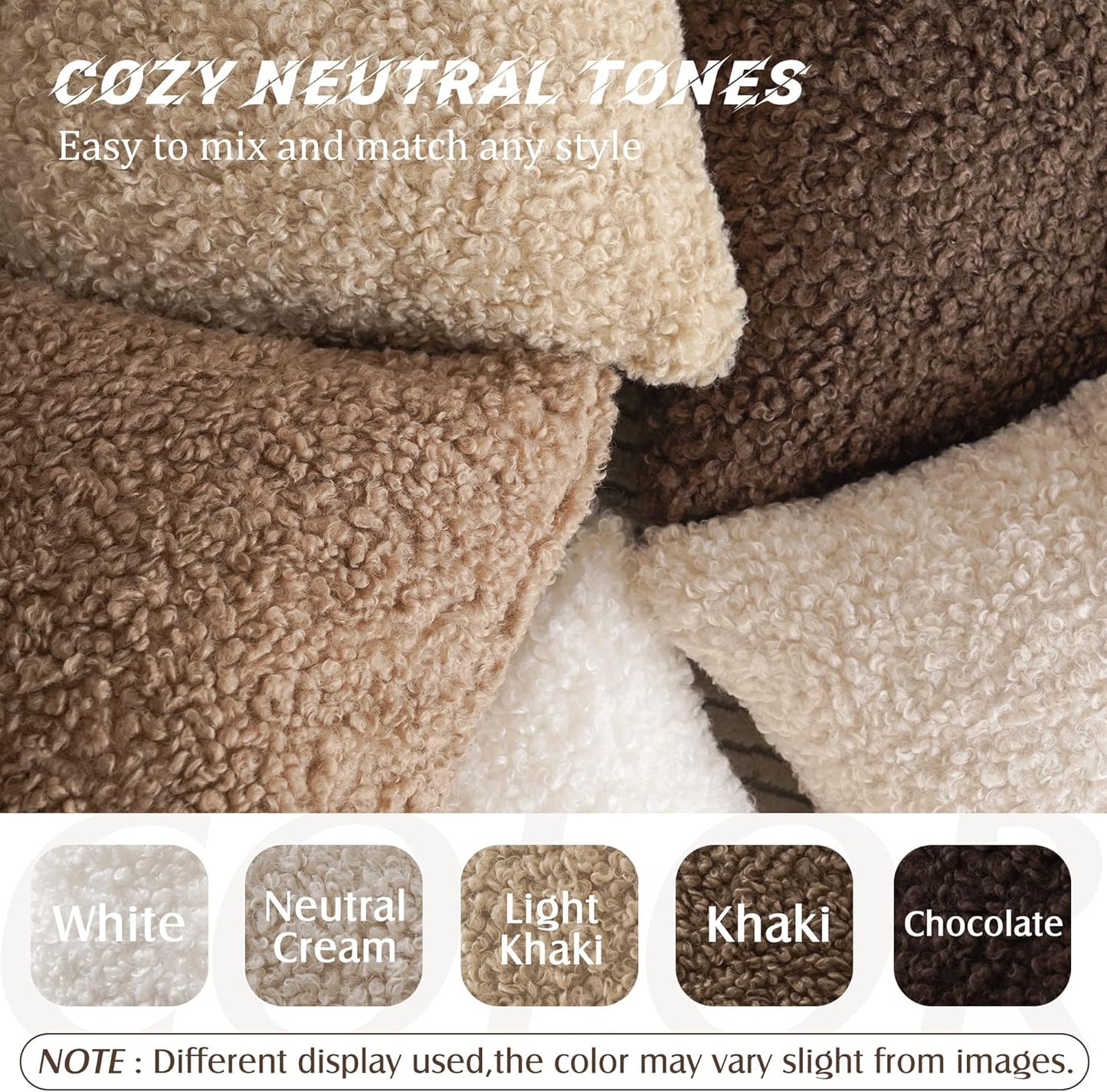 Teddy Faux Fur Throw Pillow Cover Decorative Sherpa Pillow Fuzzy / 18 x 18 / Khaki / Set of 2