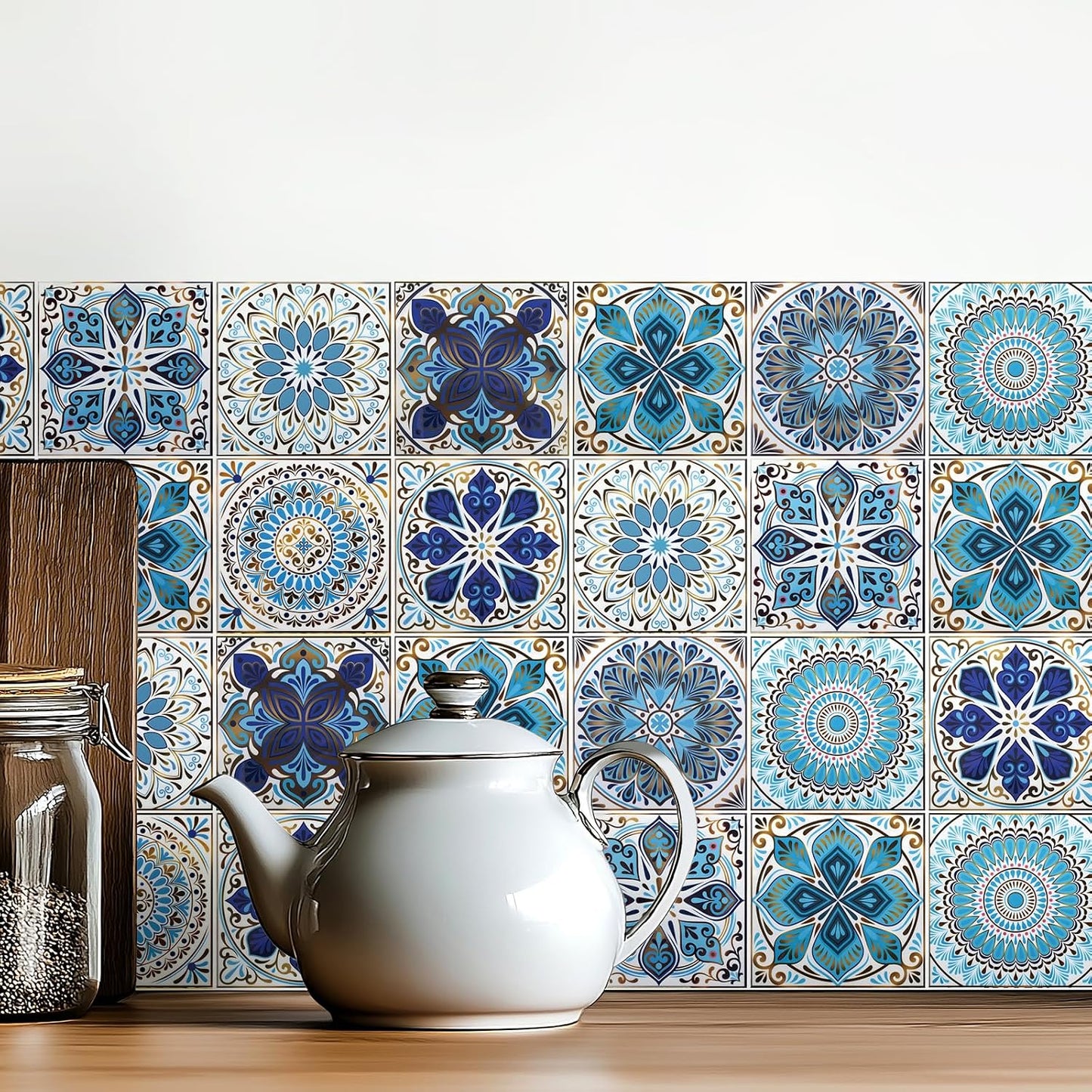 Peel and Stick Tile Stickers / Blue / 6 x 6 / Set of 16