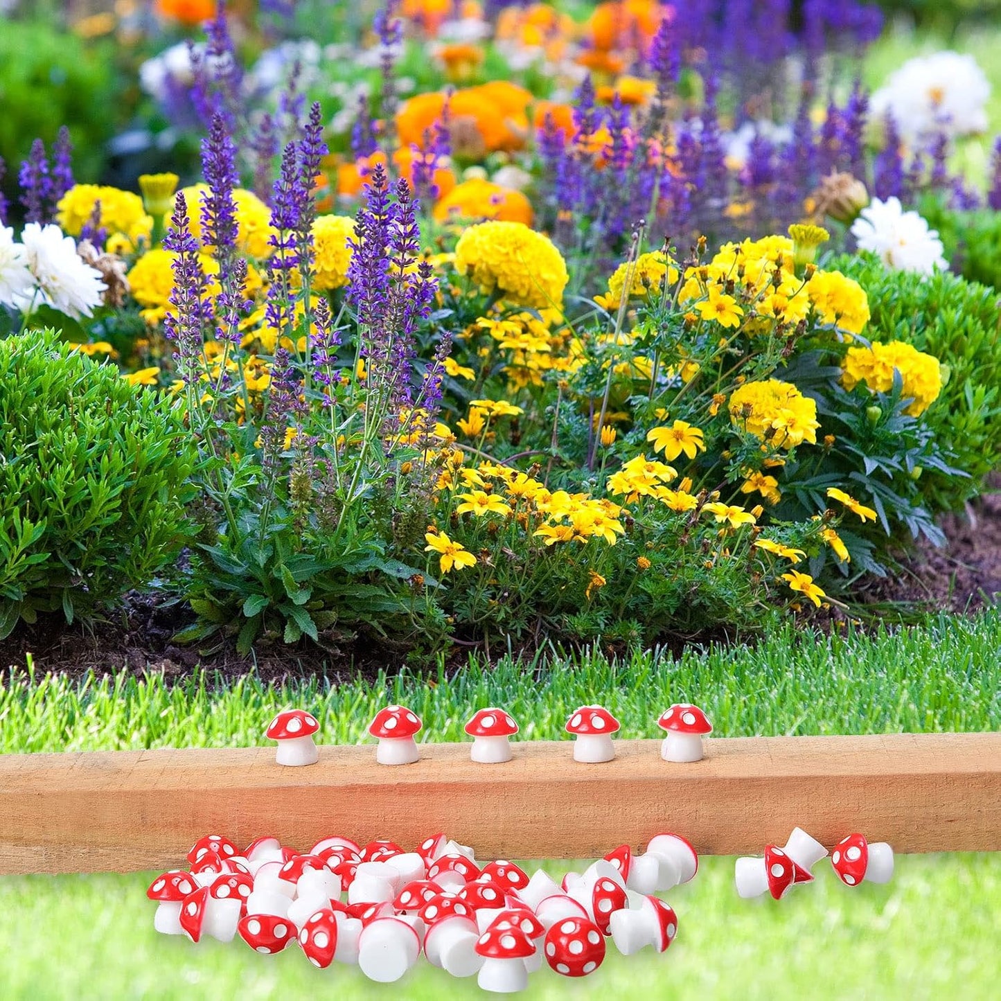 Colorful Mushroom Statue Decor / Red / S, M, L / Set of 160