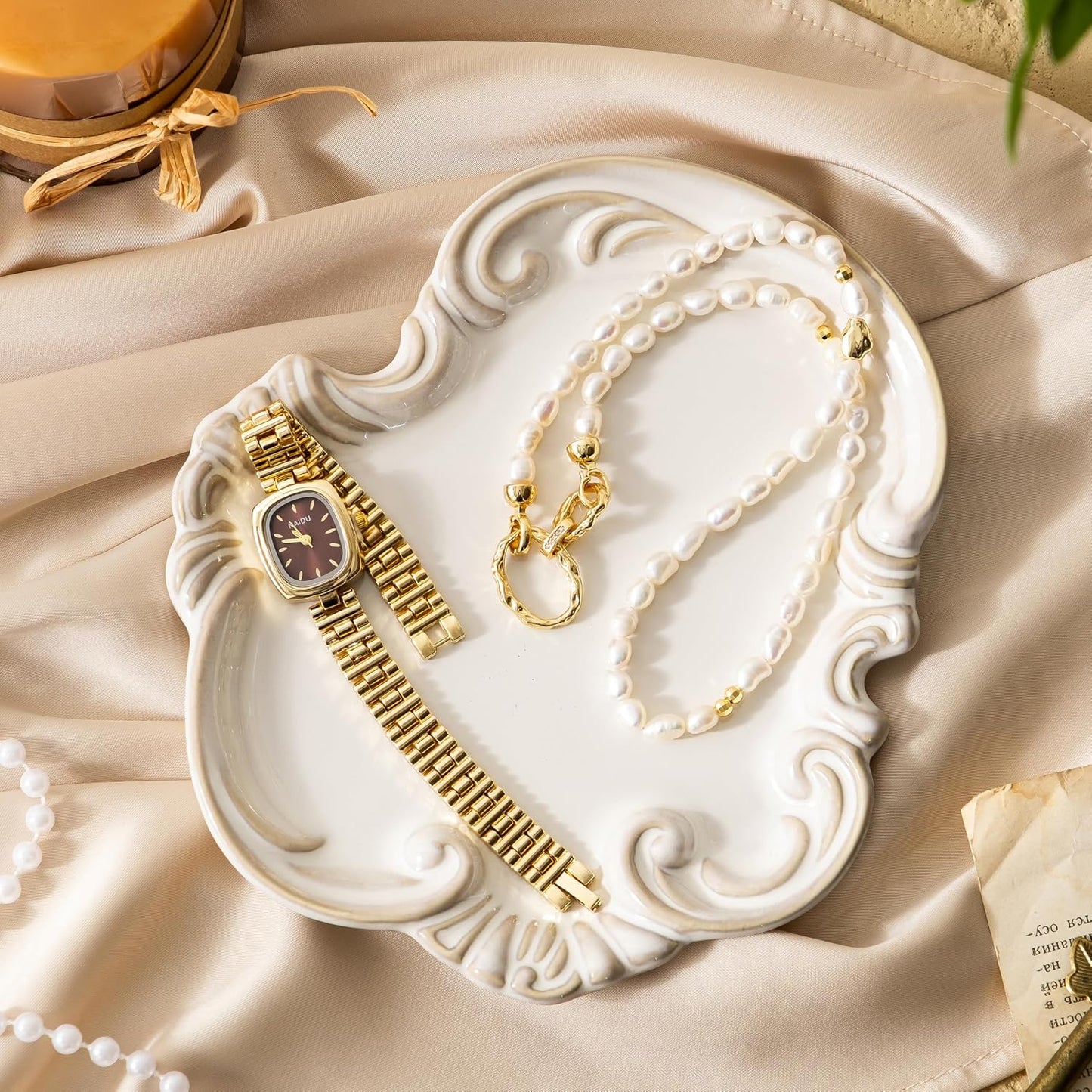 Jewelry Tray / Jewelry Dish for Rings Earrings Decorative Trinket Tray / Beige