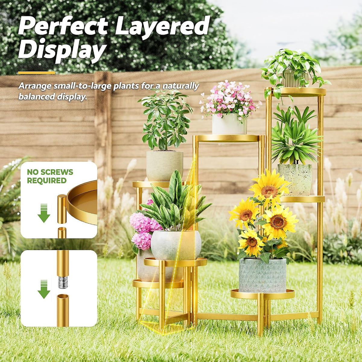 Patio Plant Stand, 7 Tiered Plant Stand Indoor for Multiple Large Planter, Tall Heavy Duty Adjustable Folding Rack with