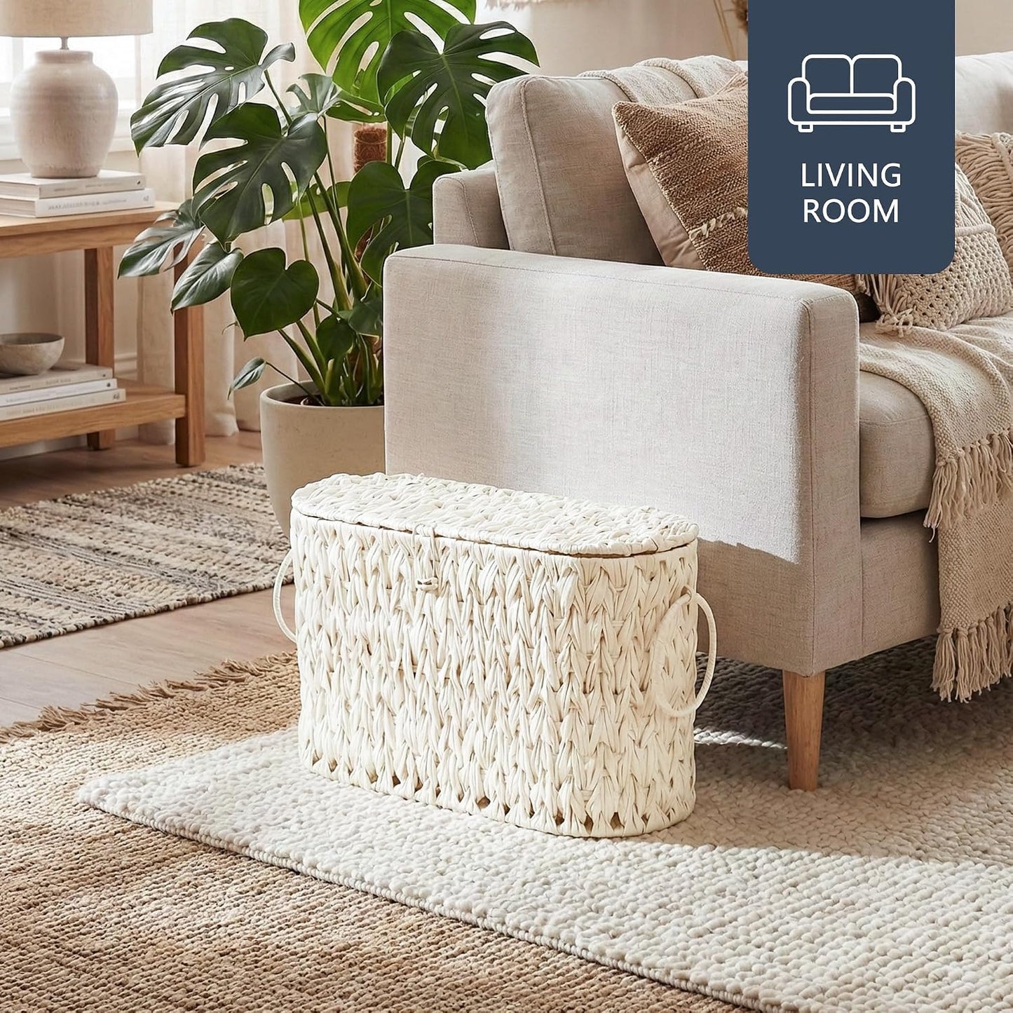 Decorative Boho Wicker Basket / Cream White