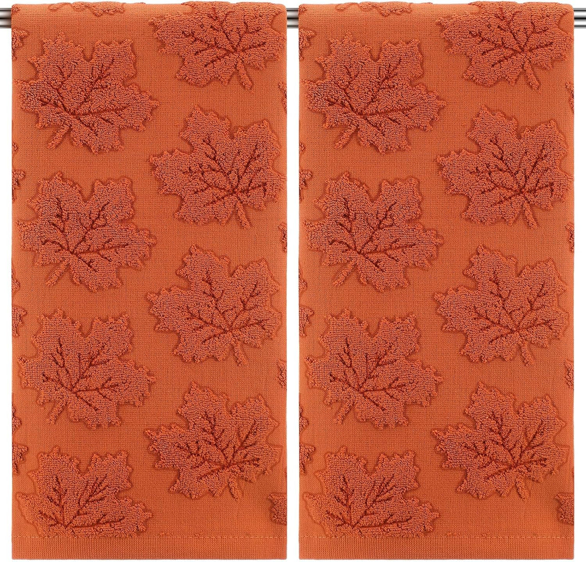 Mindsoft 2 Pcs Fall Hand Towels 3D Pumpkin Jacquard,Orange Maple Leaves