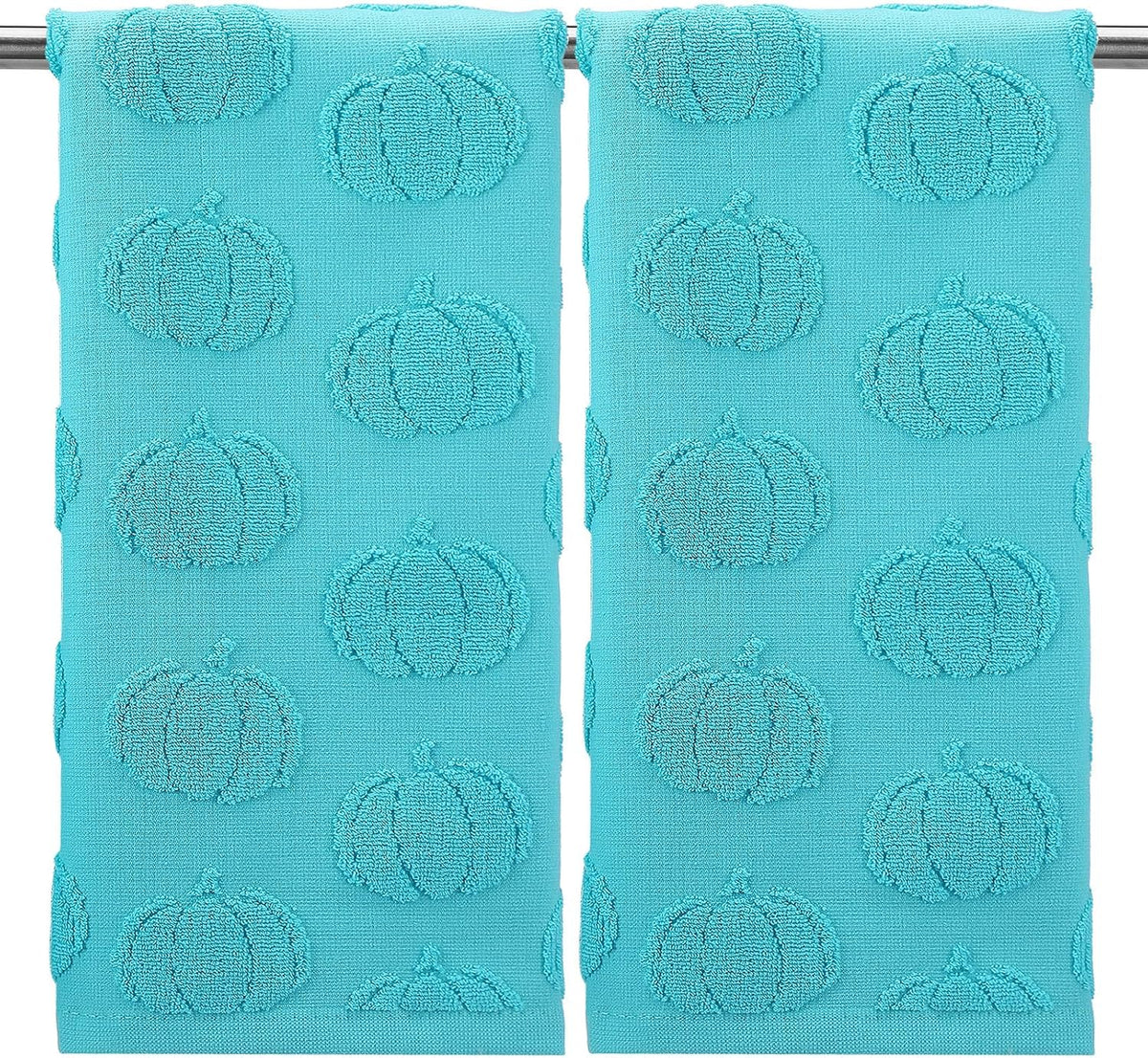 Mindsoft 2 Pcs Fall Hand Towels 3D Pumpkin Jacquard,Teal