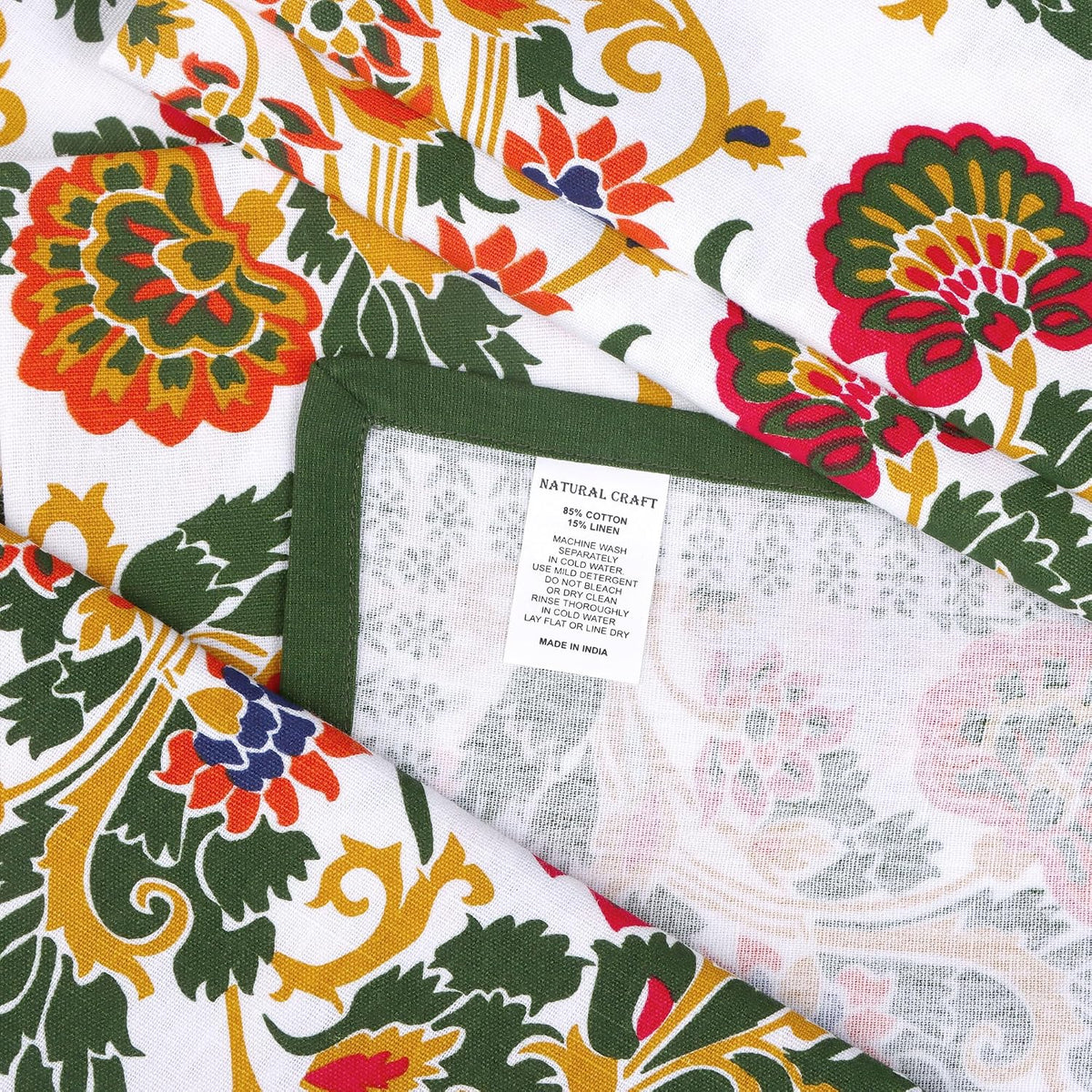 Printed Cloth Napkins Set of 12 Cotton Linen Printed Green Floral Print | Washable Reusable Fabric Soft Durable Quality
