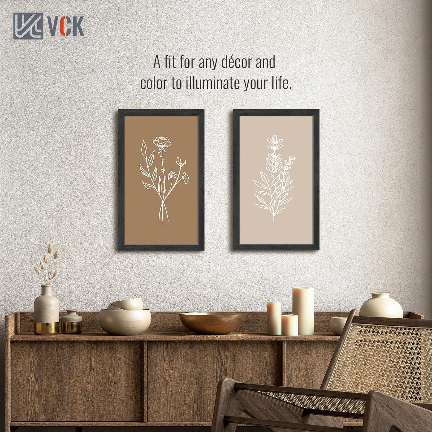 VCK 14x24 Picture Frames Set of 3, Black Woodgrain, Wall Hanging | Wide Border, Exclusive Woodgrain, Shatterproof
