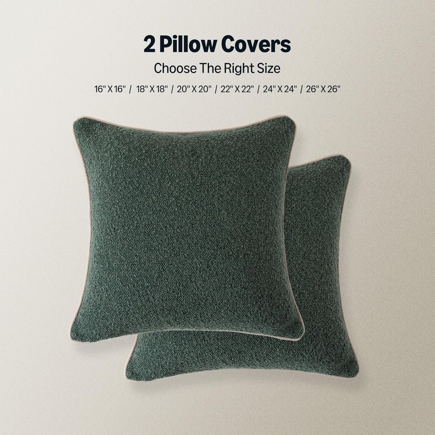 Boucle Throw Pillow Covers / Green / 18 x 18 / Set of 2