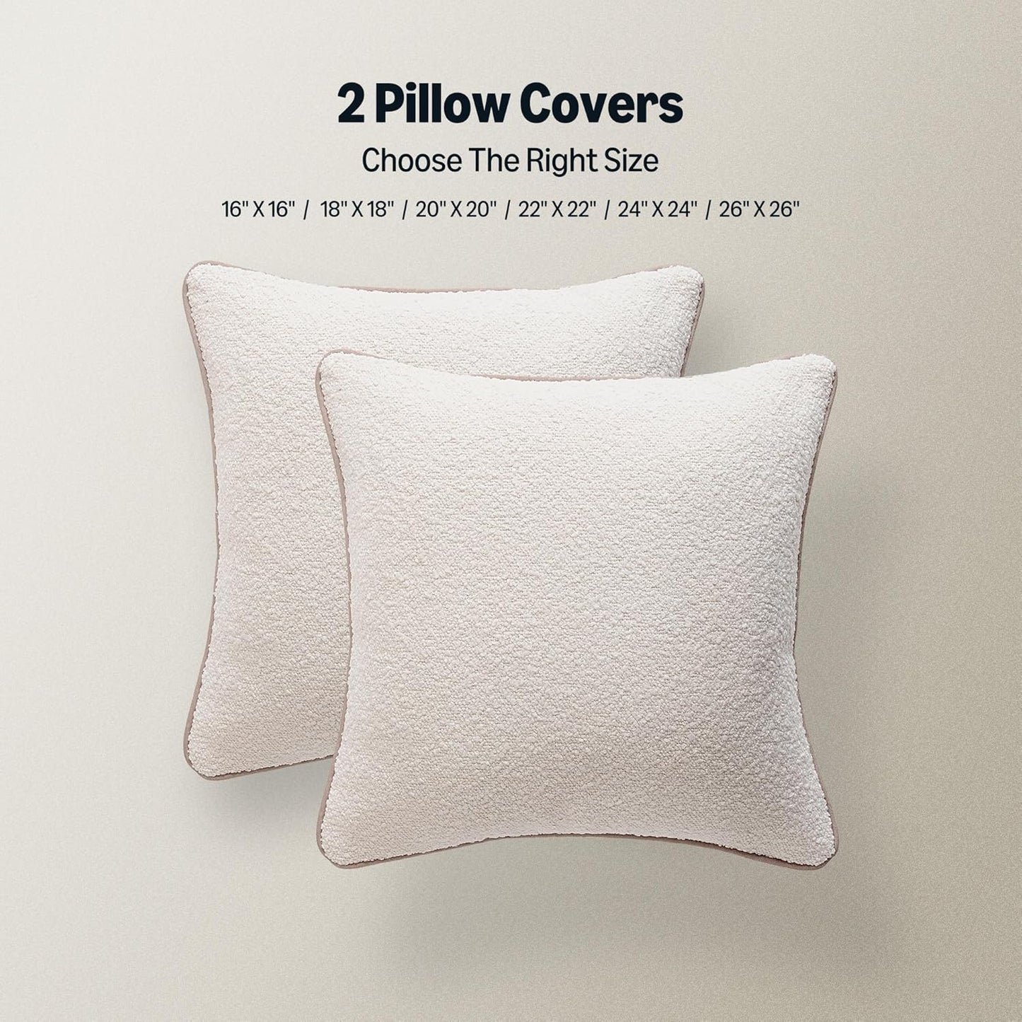 Boucle Throw Pillow Covers / White / 18 x 18 / Set of 2