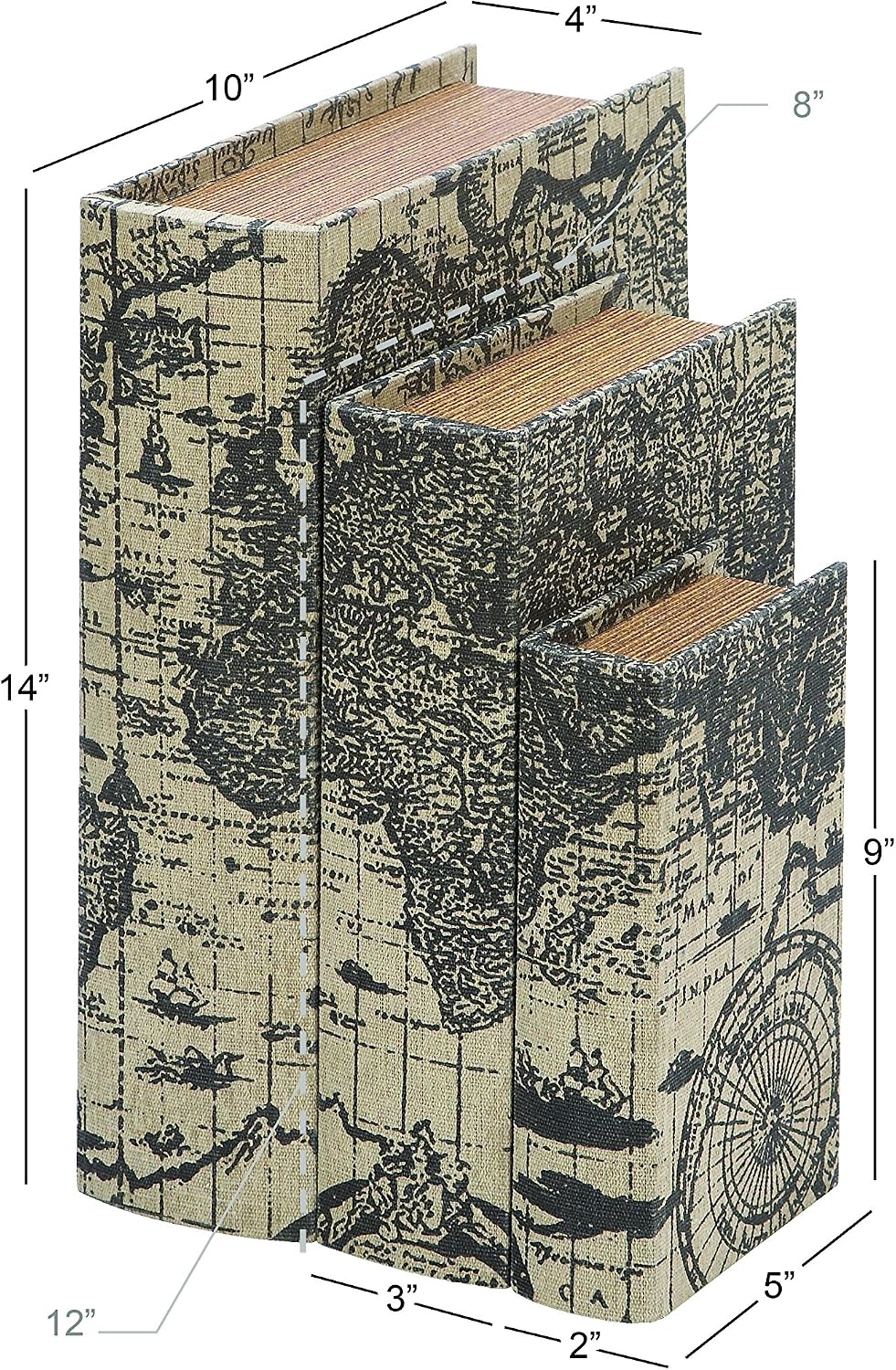 Wooden Decorative Box Faux Book Book Shaped Boxes / Beige / 14", 12", 9"H / Set of 3