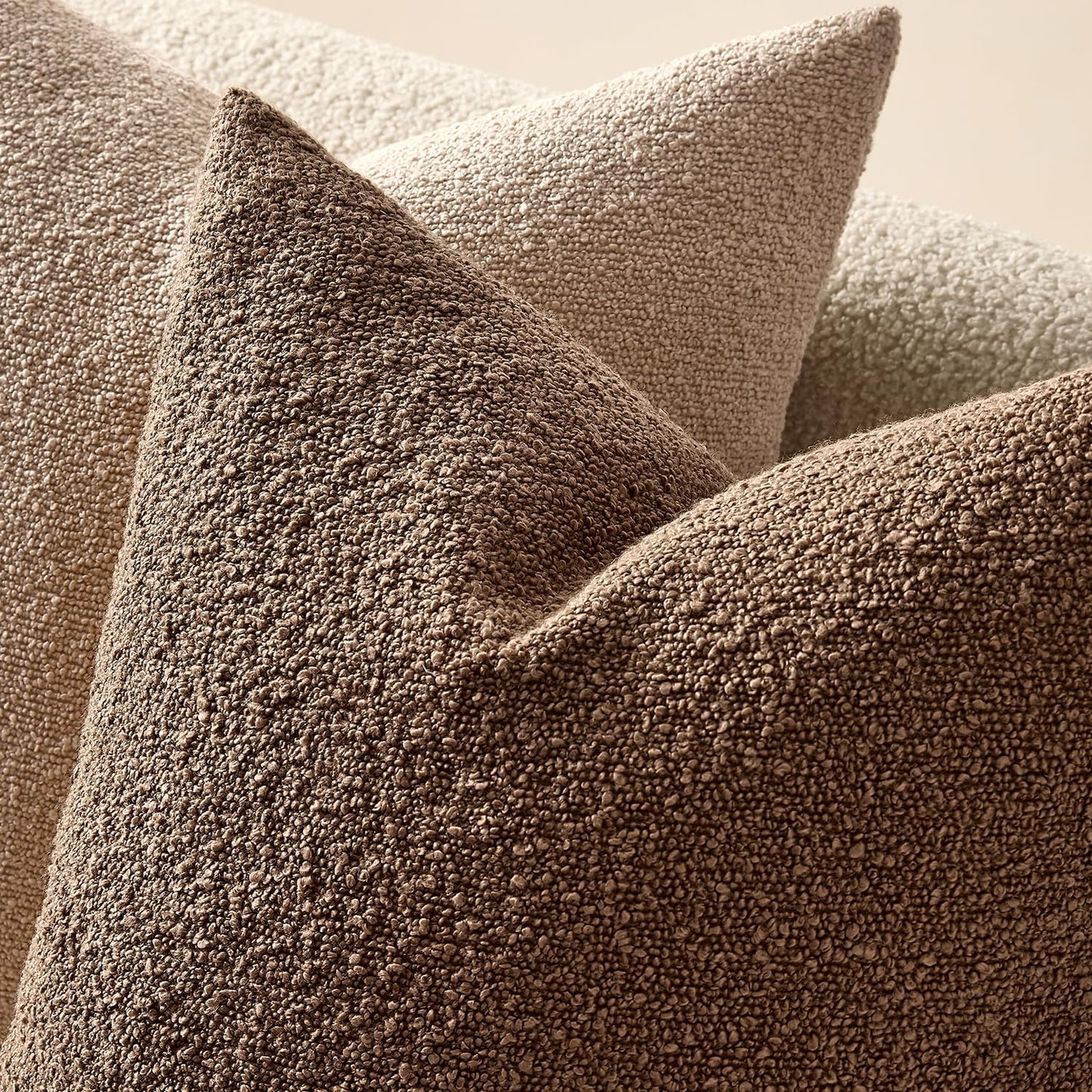 Textured Boucle Throw Pillow Covers Soft Accent Solid Cushion / Dark Coffee / 18 x 18 / Set of 2
