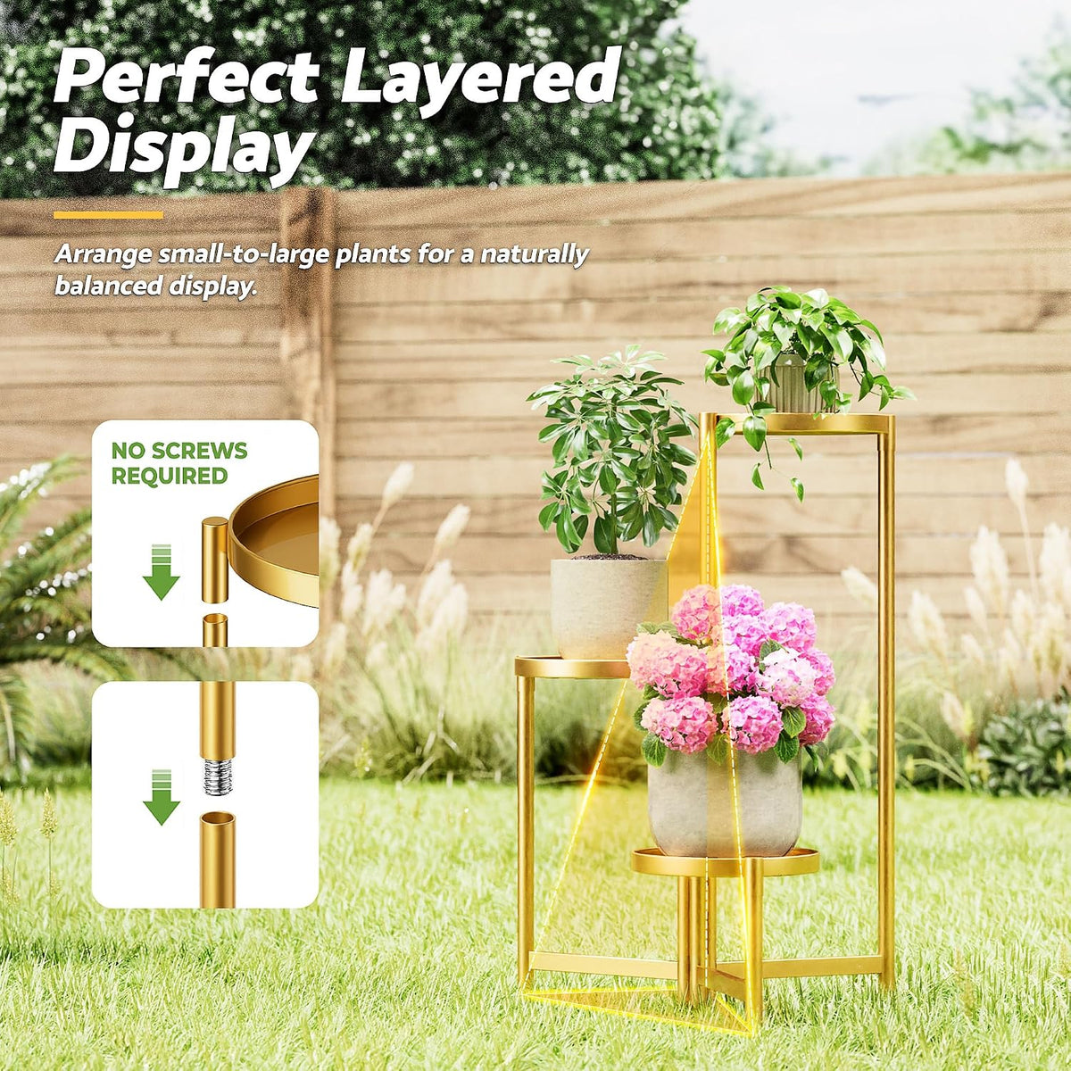 3 Tiered Plant Stand Indoor for Multiple Large Planter, Tall Heavy Duty Adjustable Folding Rack with Rustproof 7.9 Inch