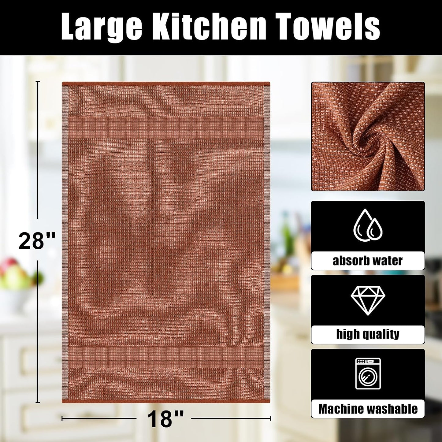 Homaxy 380 GSM Cotton Premium Kitchen Towels 6 Pack, 18"x 28", Rust | Flat and Terry Dish Towels, Highly Absorbent Tea
