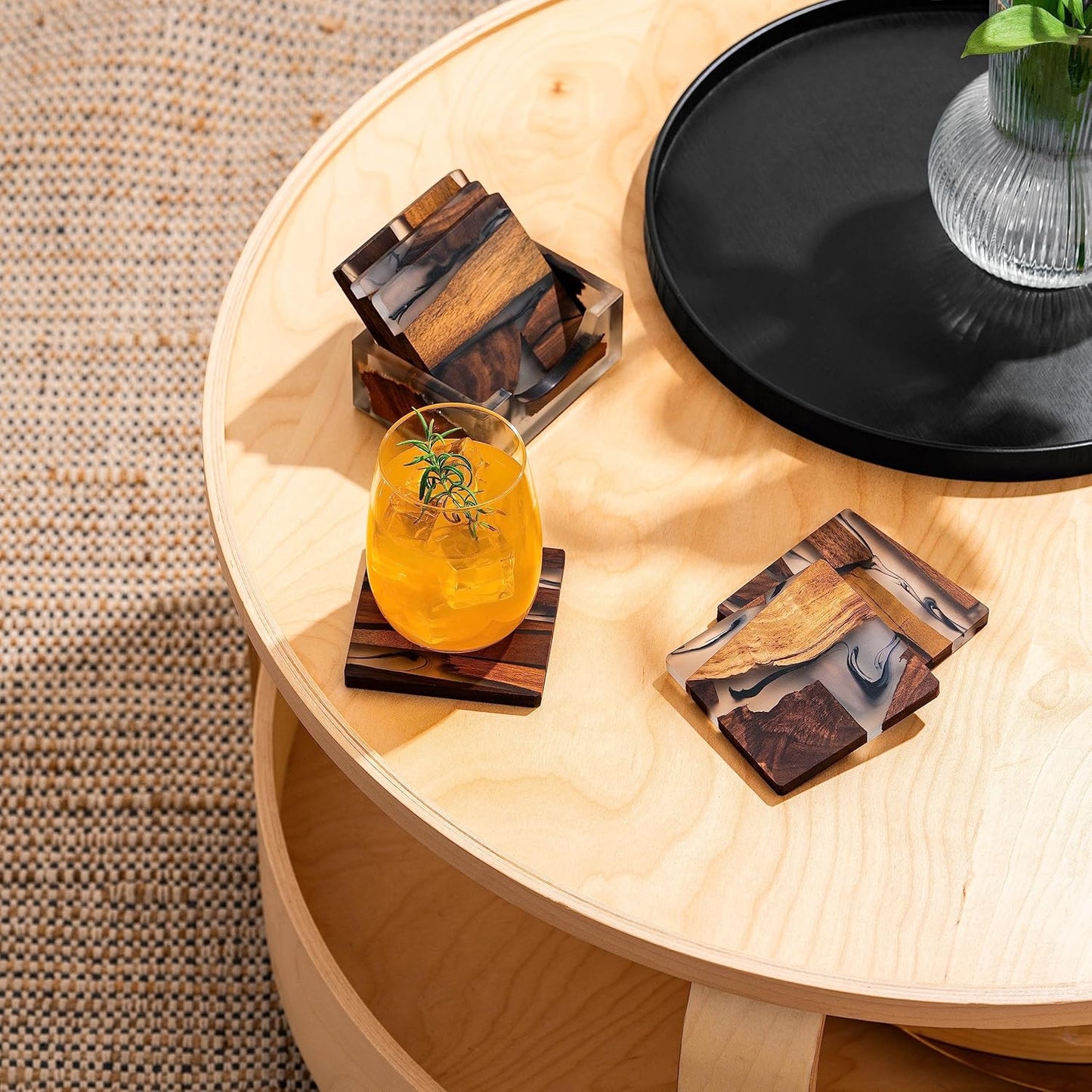 Holder / Walnut Coasters Set / Square
