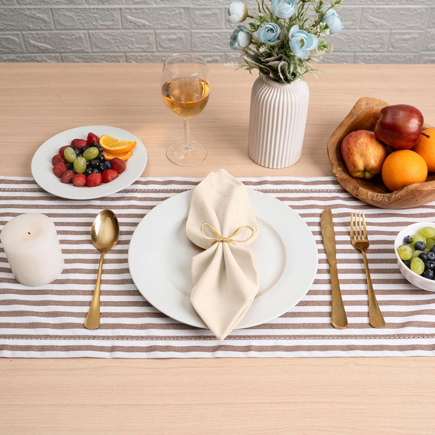Blue Needles Set of 12 Hemstitch Linen Napkins 100% Cotton Cream Cloth Dinner Napkins 18x18 inches, Soft, Reusable
