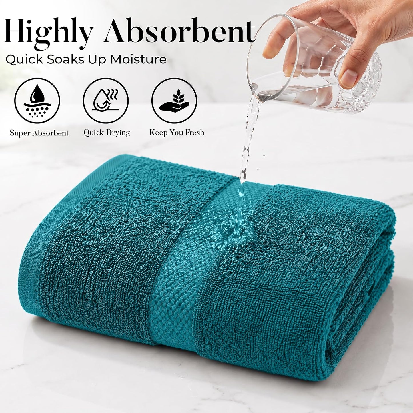 DAN RIVER 600 GSM Cotton Large Bath Towels Set of 4, 27 x 54 Inches, Teal | Larger & Lighter Weight Towels for Bathroom