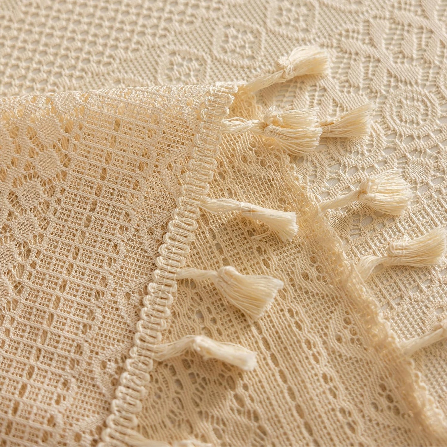 Boho Lace Curtains Long / Beige / 50"W x 84"L / 84 Inch / Set of 2