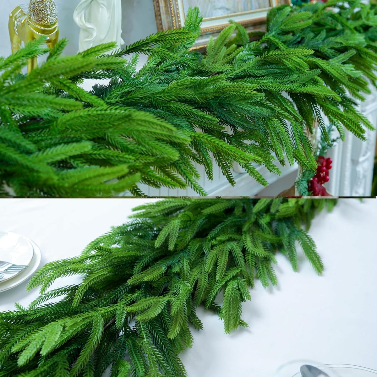 12FTx1 Extra Full Christmas Garland Real Touch Norfolk Pine Garland Faux Greenery Garlands Christmas Decorations