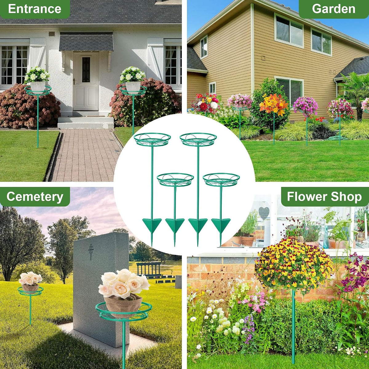 Tellingyou 4 Pack Adjustable Outdoor Flower Pot Stand, Plant Stands(Green) | Metal, Spring Summer Versatile Plant