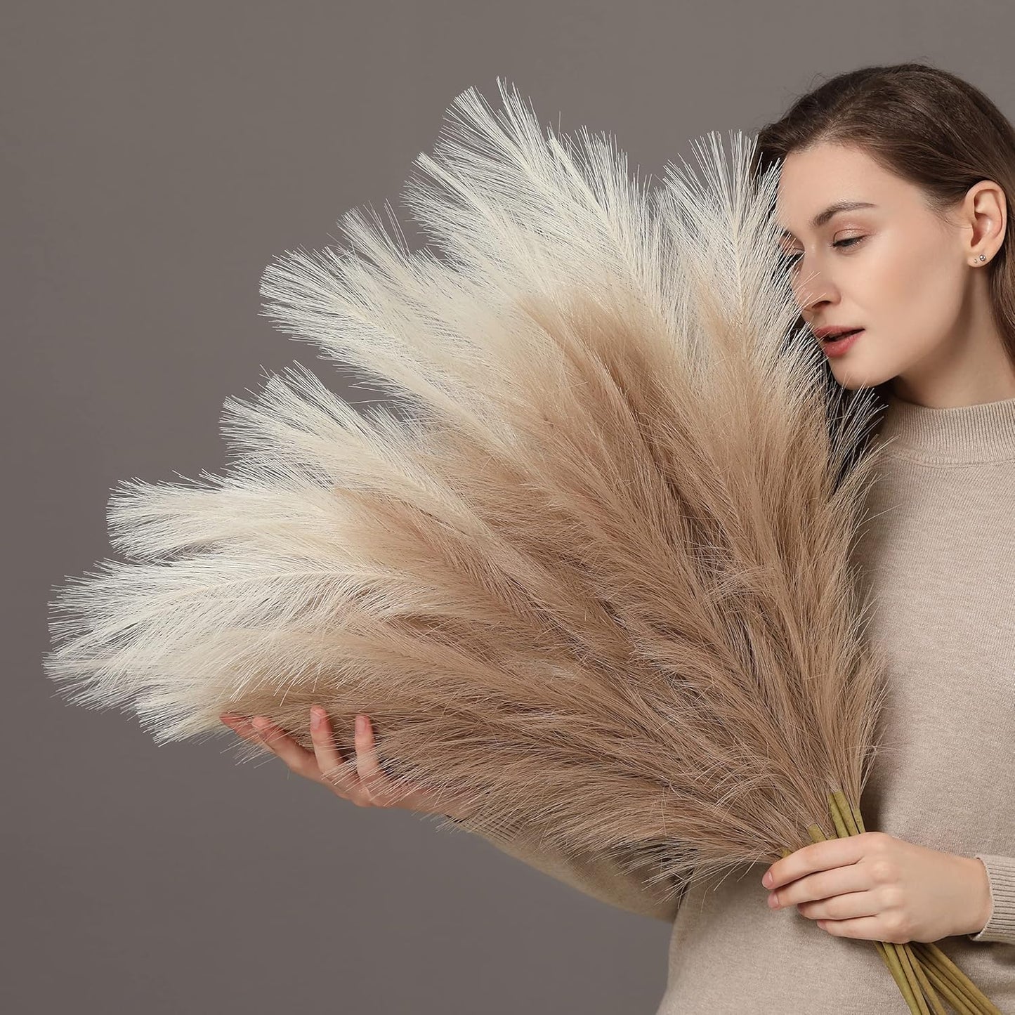 38'' Tall Pampas Grass for Floor Vase / Natural Beige / Set of 9