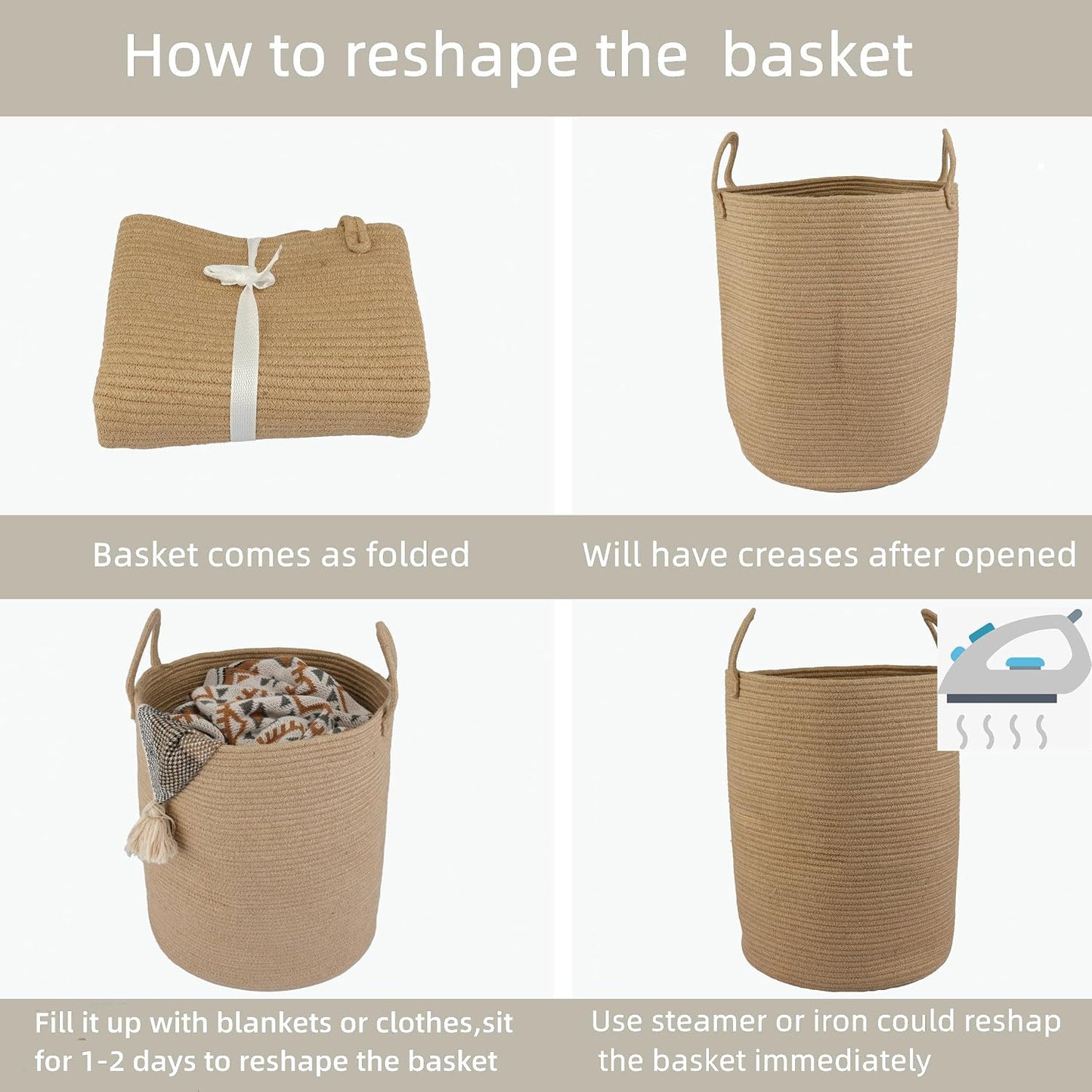 Cotton Rope Laundry Basket Hamper for Clothes Woven Storage Basket / Large / Jute