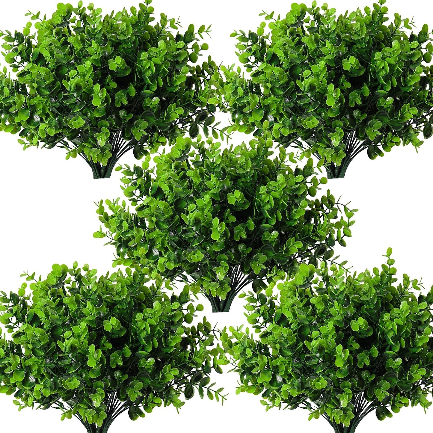 8 Bundles Artificial Bushes Greenery Plants Stems Faux Shrubs Boxwood Plants / Green / Set of 8