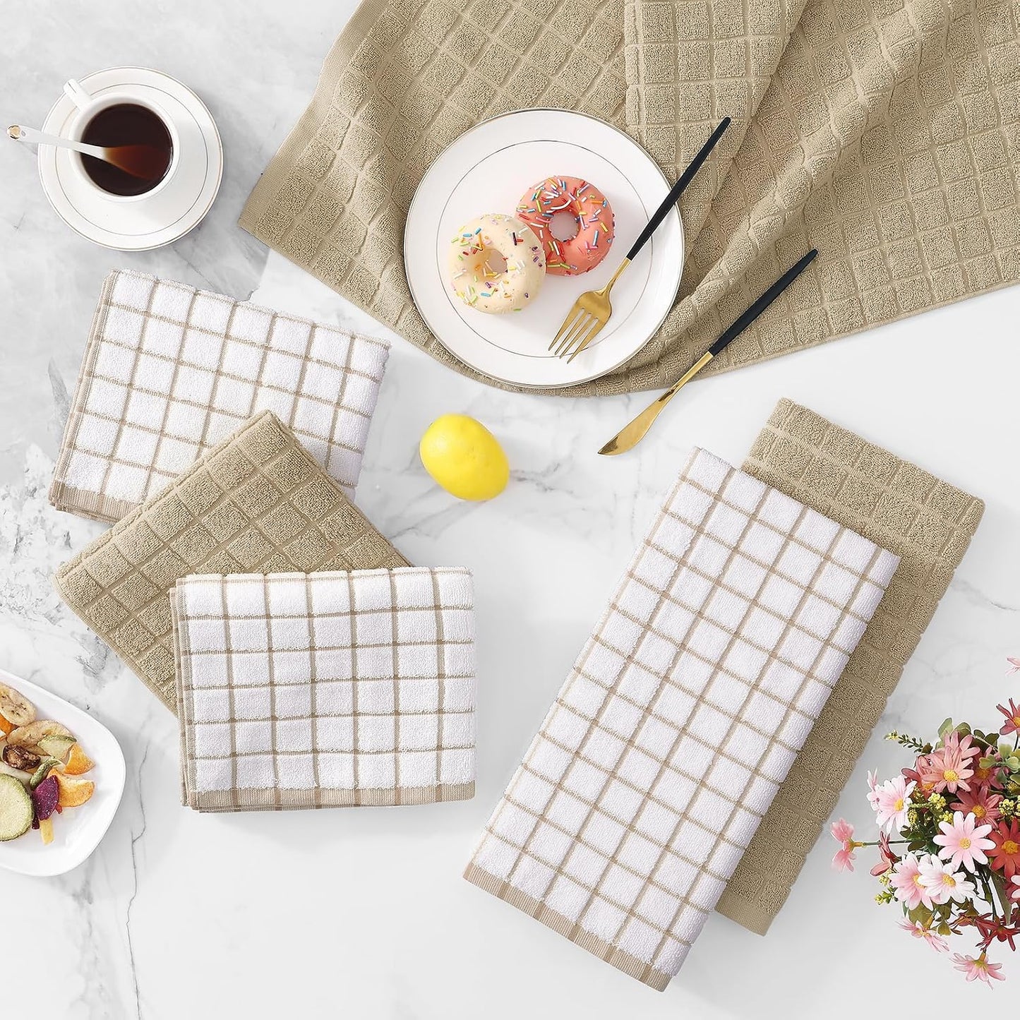 Homaxy Large Premium Cotton Kitchen Towels 16"x 28", 6 Pack, Tan | Natural Ring Spun 390 GSM Dish Towels, Super