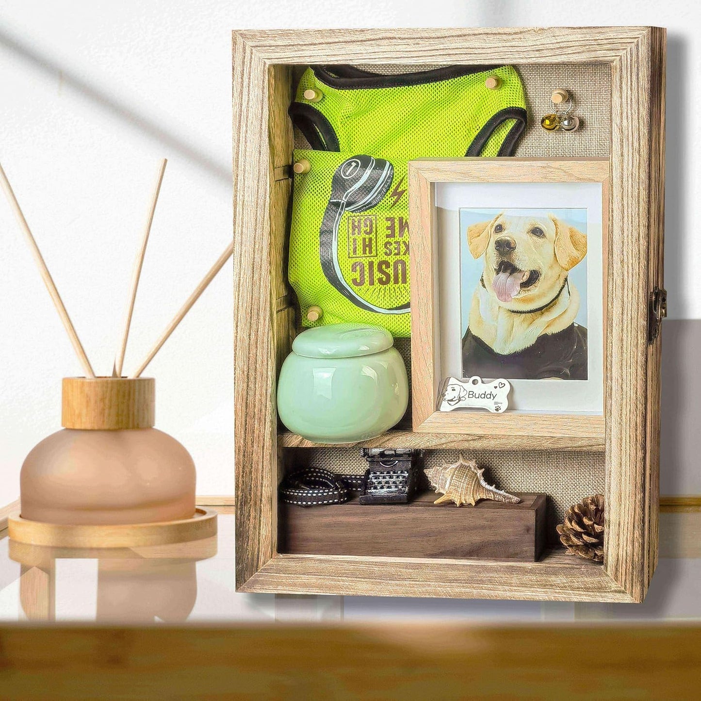 Original Wood 11x16 Large Shadow Box Frame Deep Shadow Box with Shelves Memorial Shadow Box Display Case with Linen