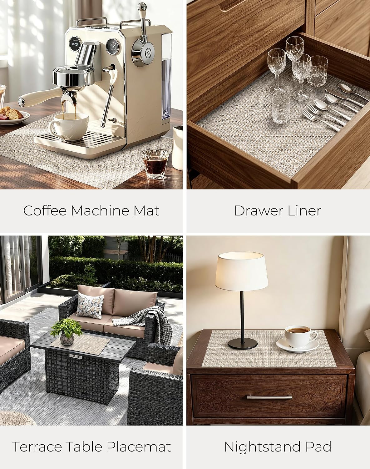 Leetaltree Woven Vinyl Placemats Set of 12, Beige | High Density, Basketweave Woven, Stain Resistant, Easy to Clean