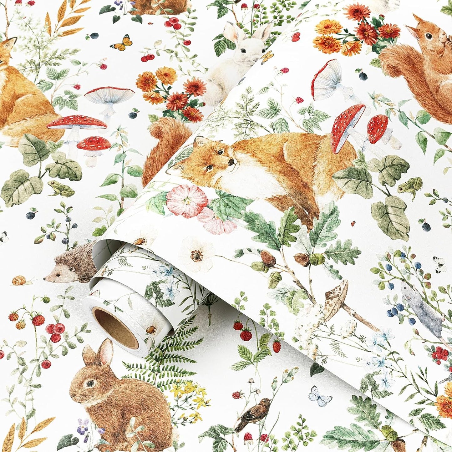 Woodland Wallpaper Stick and Peel Fairytale Forest Animal Wallpaper / 17.5 x 10 / Ft / White