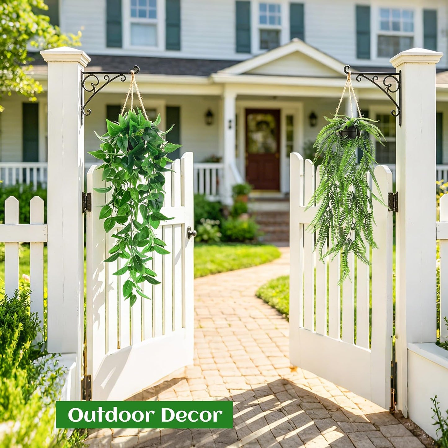 Fake Plants Hanging Artificial Ivy Vine Faux Eucalyptus Hanging / Black Pots- Green / Set of 4