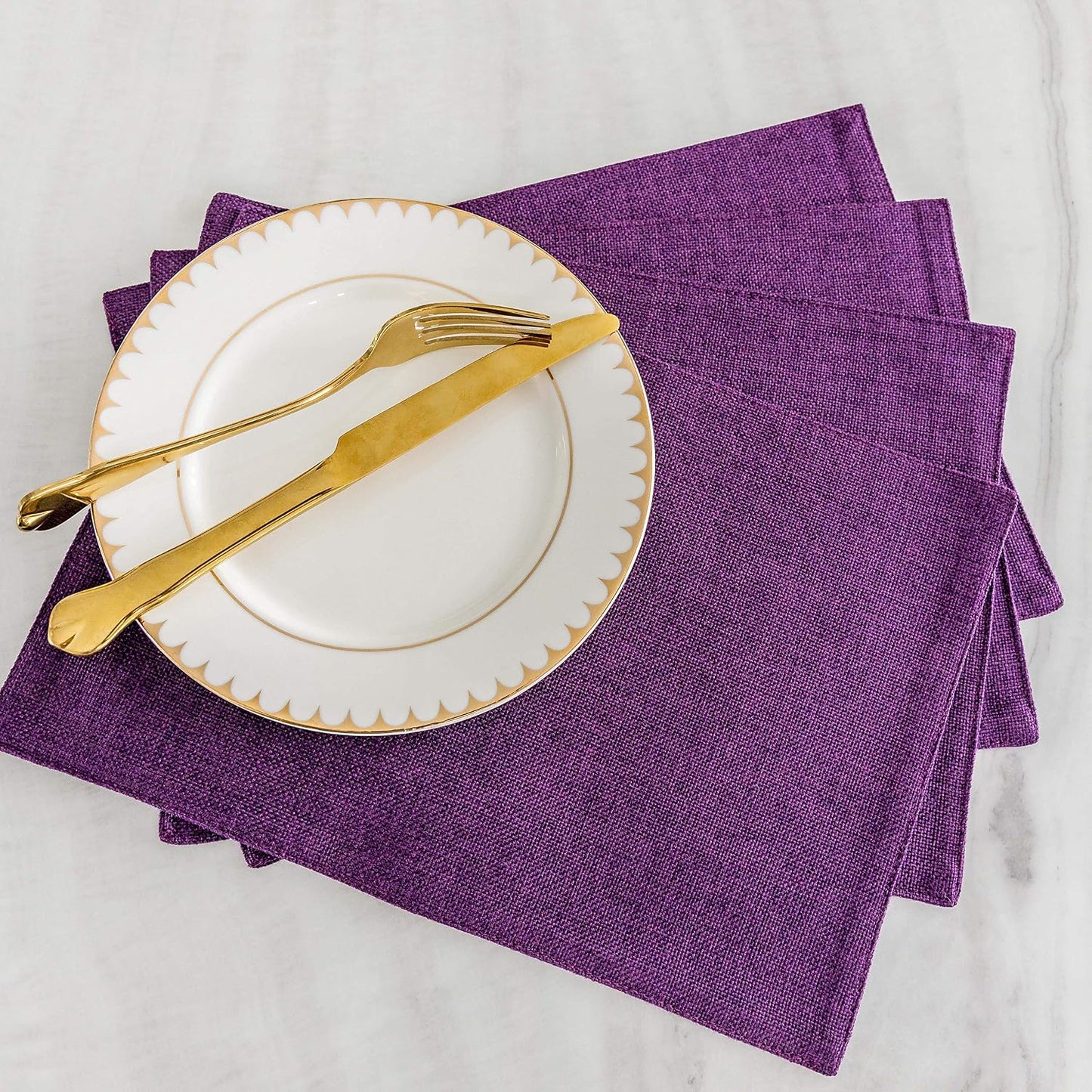 Home Brilliant Cloth Placemats Set of 8 Heat Resistant Dining Table Place Mats for Kitchen Table, 13 x 19 inches, Purple