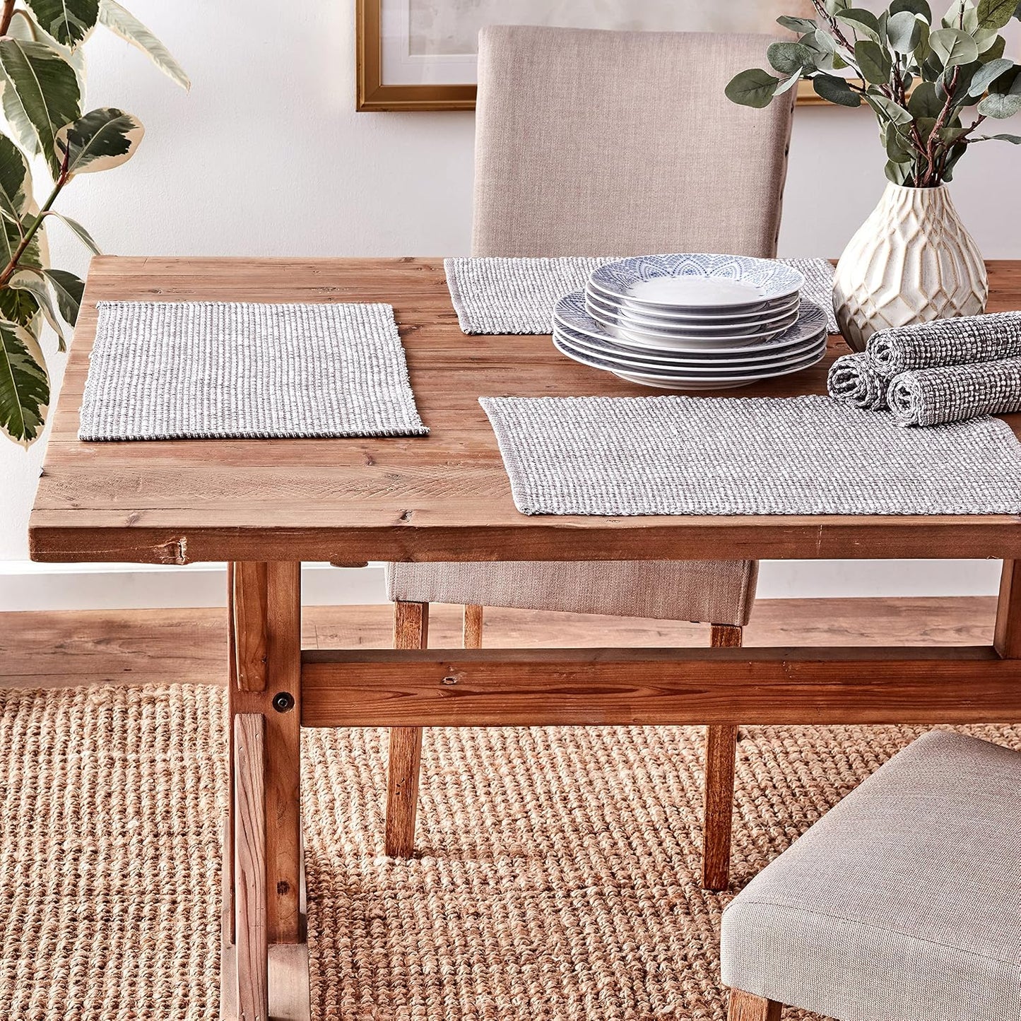 Sweet Home Collection 100% Cotton Placemats for Dining Room Rectangle Two Tone Woven Fabric 13" x 19" Soft Durable