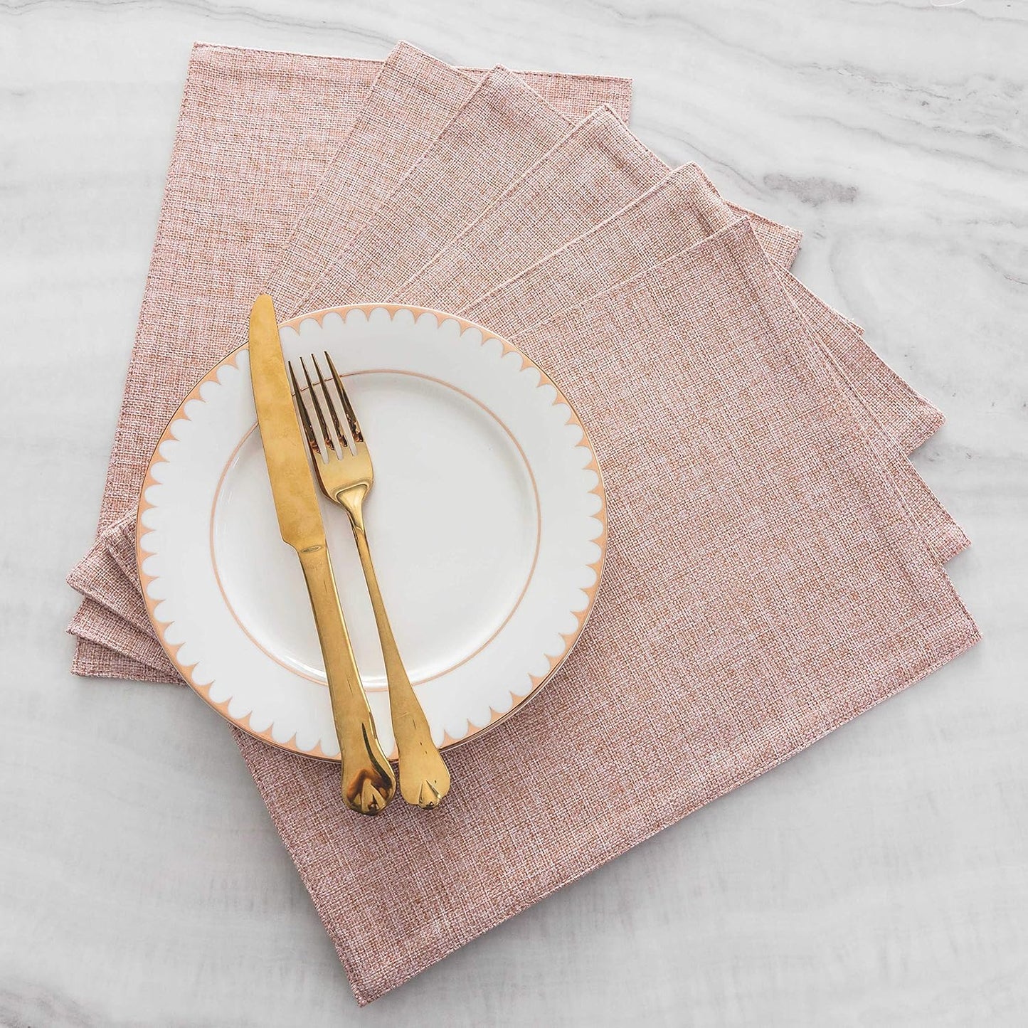 Home Brilliant Placemats Set of 6 Pink Apricot Table Place Mats for Women Wedding Decoration Blush Placemats Washable