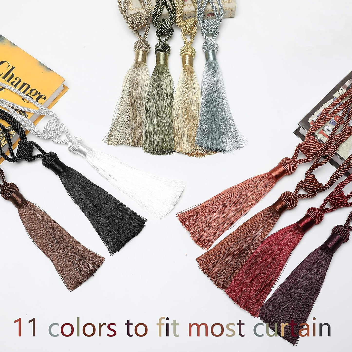 BEL AVENIR 4 Pack Curtain Tiebacks Hand-Woven Tassels Holdbacks | White, Elegant, Home Decorative Tassels Ties for