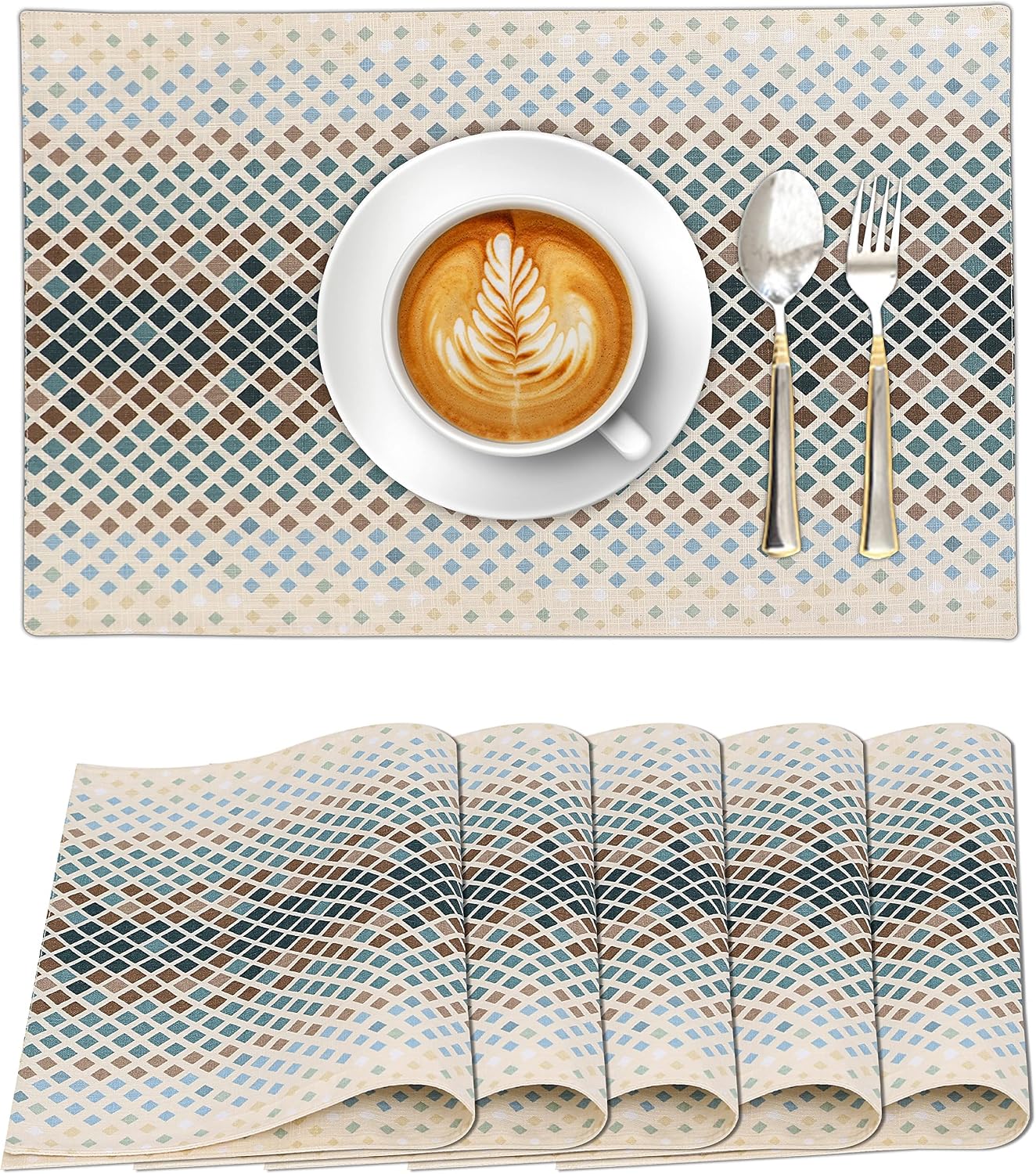 Ruvanti Placemats Set of 6, 100% Cotton Place Mats of 13"x19" – Faded | Heat, Stain resistant, Washable, Non-Slip