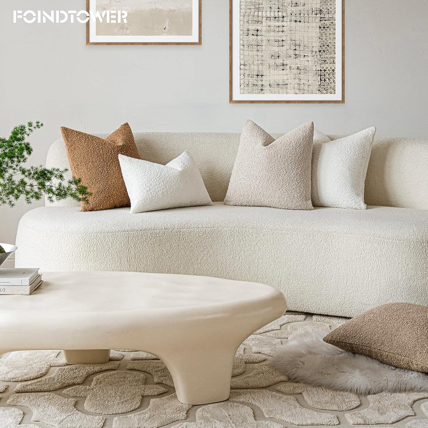 Textured Boucle Throw Pillow Covers Accent Solid Pillow Cases Soft / 18 x 18 / Beige / Set of 2