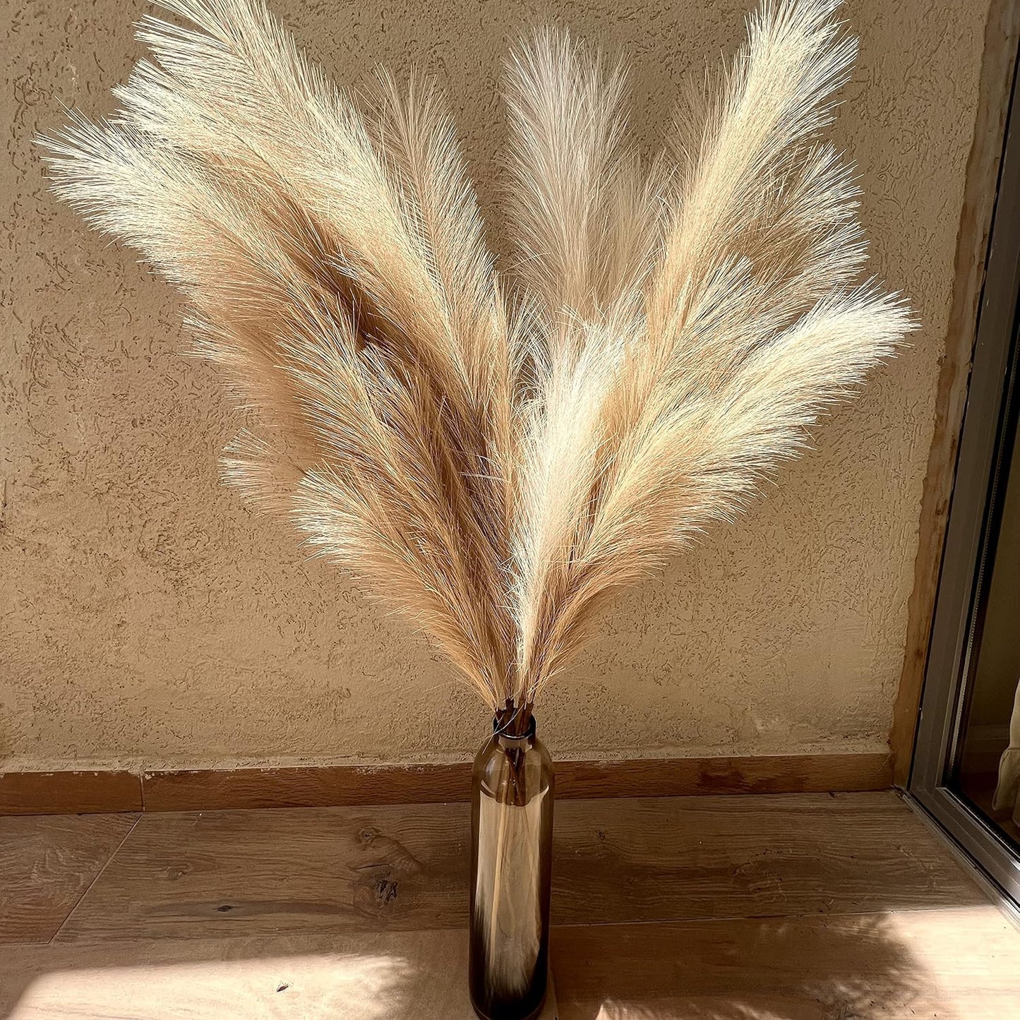 Artificial Large Pampas Grass Decor for Floor Vase / Coffee & Cream / 3.6 ft / Set of 4