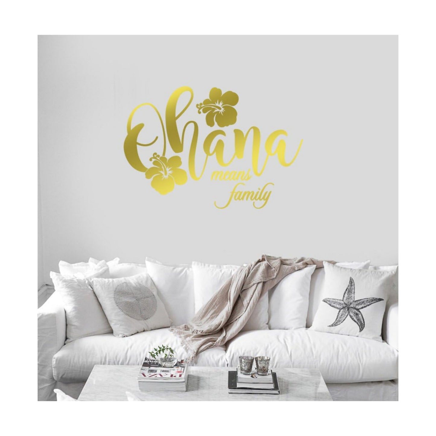 Ohana Means Family Hisbiscus Flower Hawaii Island Vacation Beach Home Wall Decal Sticker / 33 x 24