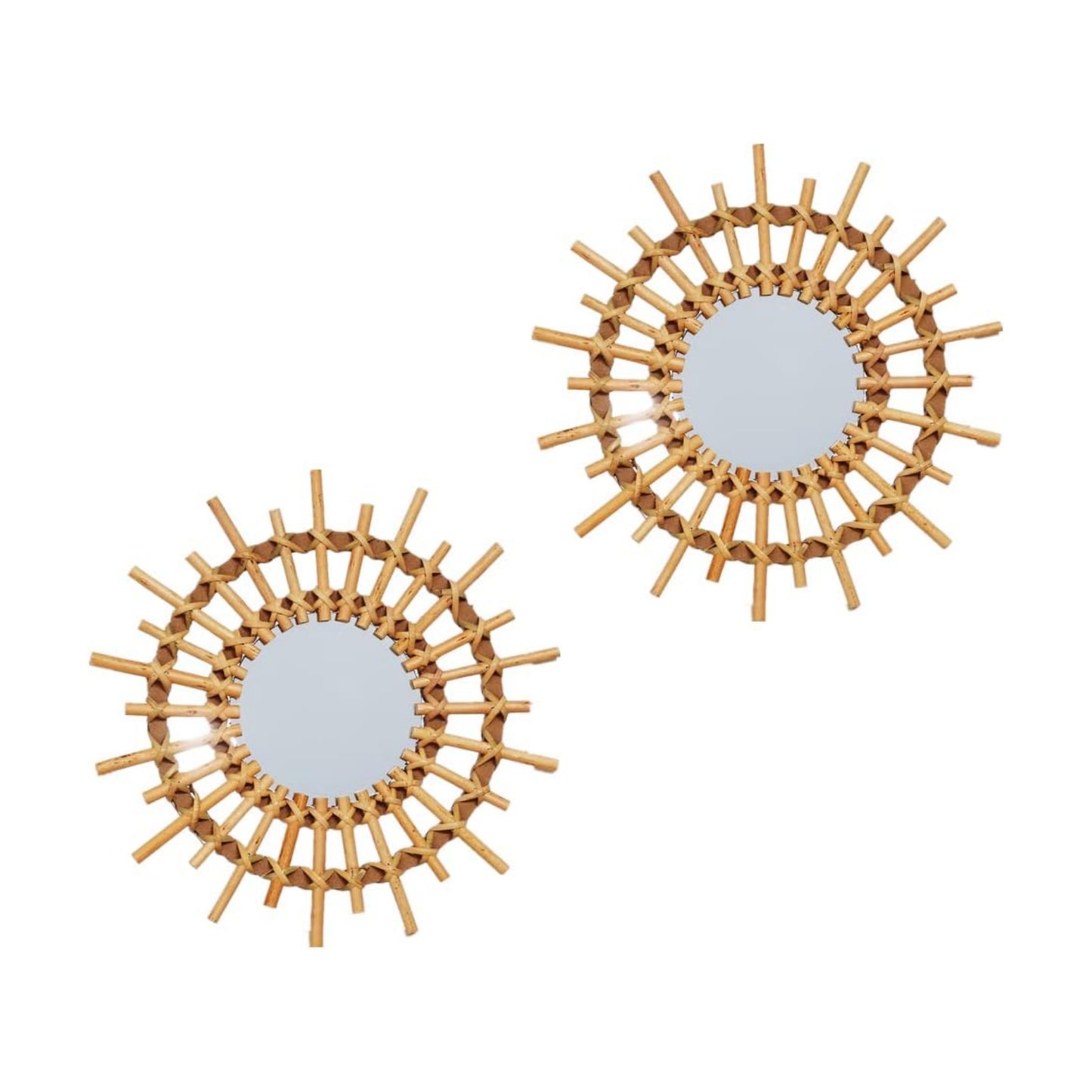 11" Rattan Innovative Art Decoration Round Makeup Mirror Dressing Bedroom / Style-2 / Set of 2
