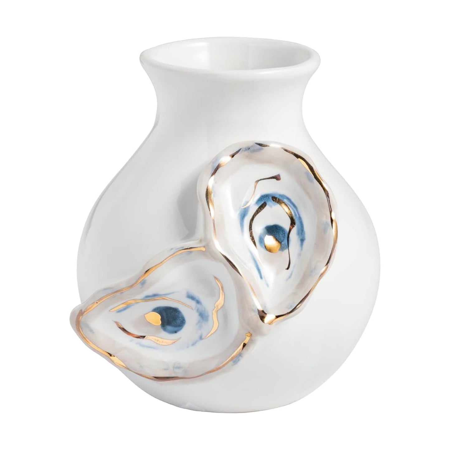 Stoneware Small Oyster Shell Bud Vase / 4 x 3 / 1/2" Dia / White