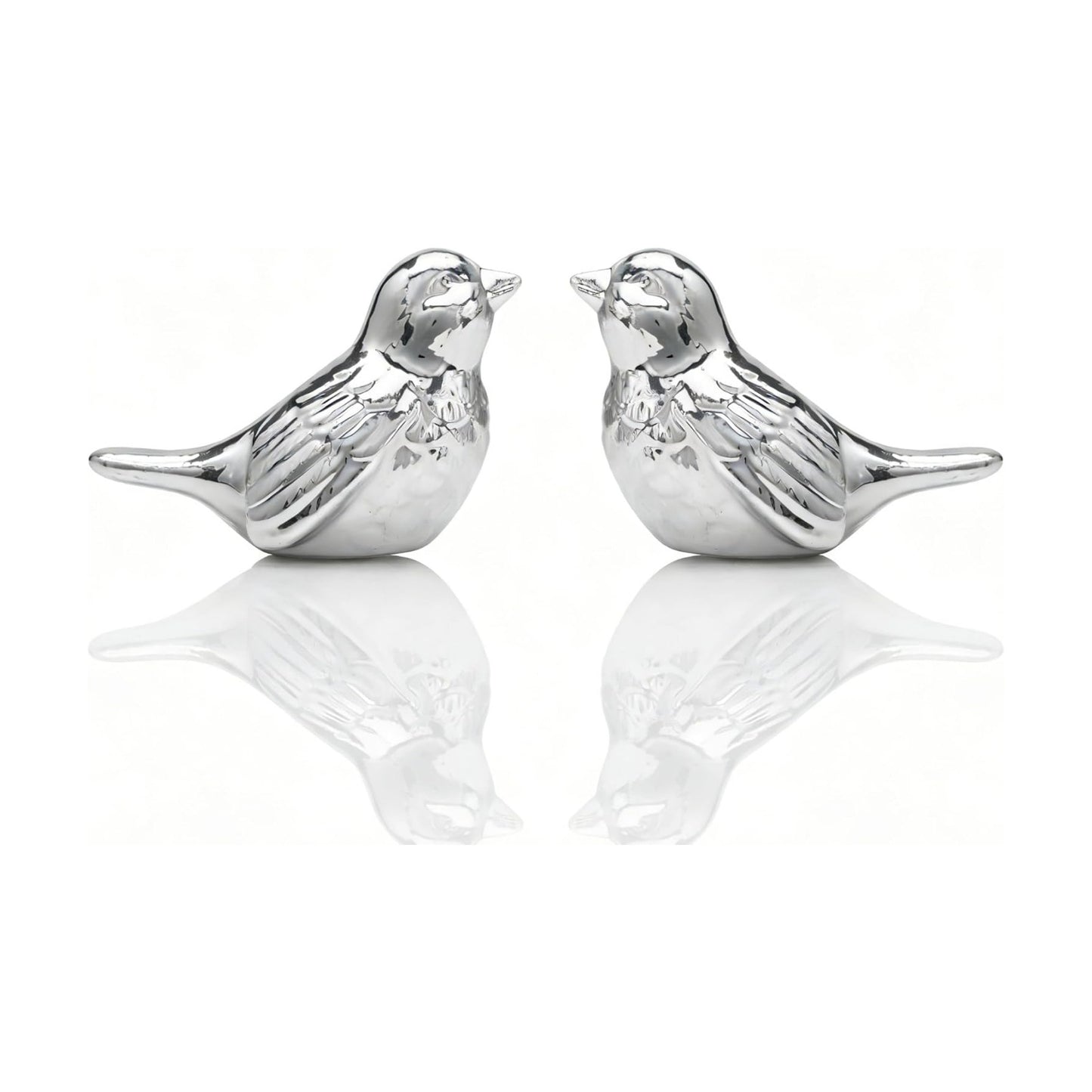 Ceramic Bird Figurines / Silver / 3.75 Inch / Set of 2