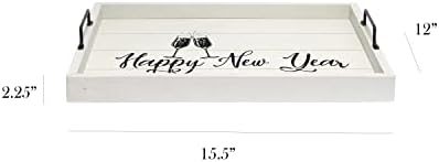Elegant Designs HG2000-GNY Champagne Toast Decorative Wood Serving Tray w/Handles, 15.50" x 12", Light Gray Happy New Year