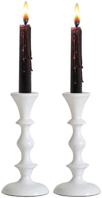 Rely+ White Metal Taper Candle Holders Set of 2 – 5.75" Decorative Candlestick Holders for Table Centerpiece, Home Décor, Dining Table, Wedding & Party Decorations